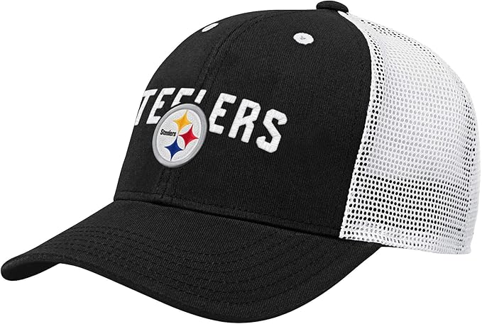 NFL Kids Youth 8-20 Official Primary Logo Wordmark Pre-Curved Mesh Trucker Snapback Hat Cap - One Size