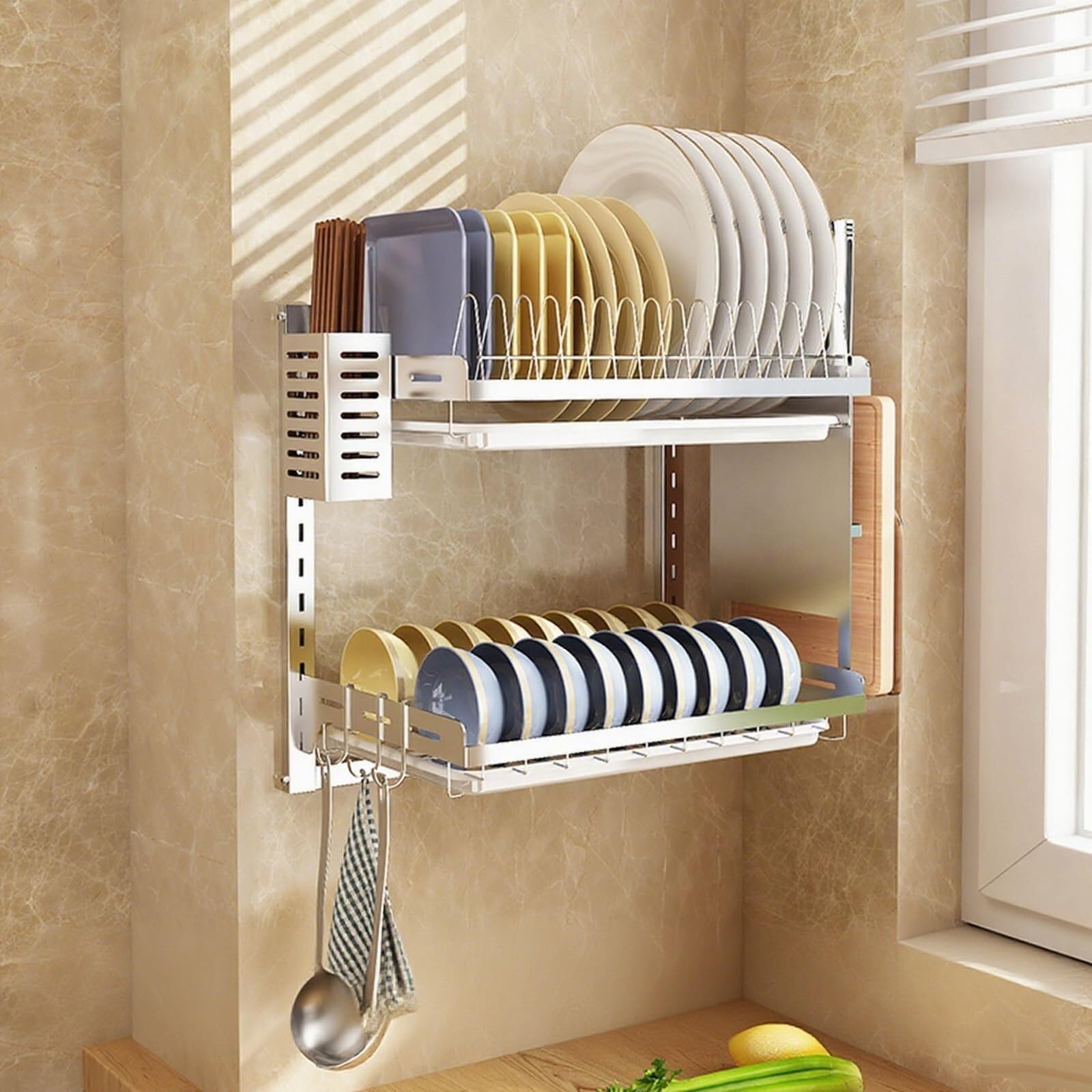 HANELREEZD draining Wall-Mounted 2/3tier Dish Drying Rack, Extra Large Multifunctional Large Dish Drainers for Kitchen Counte dish rack(Size3)