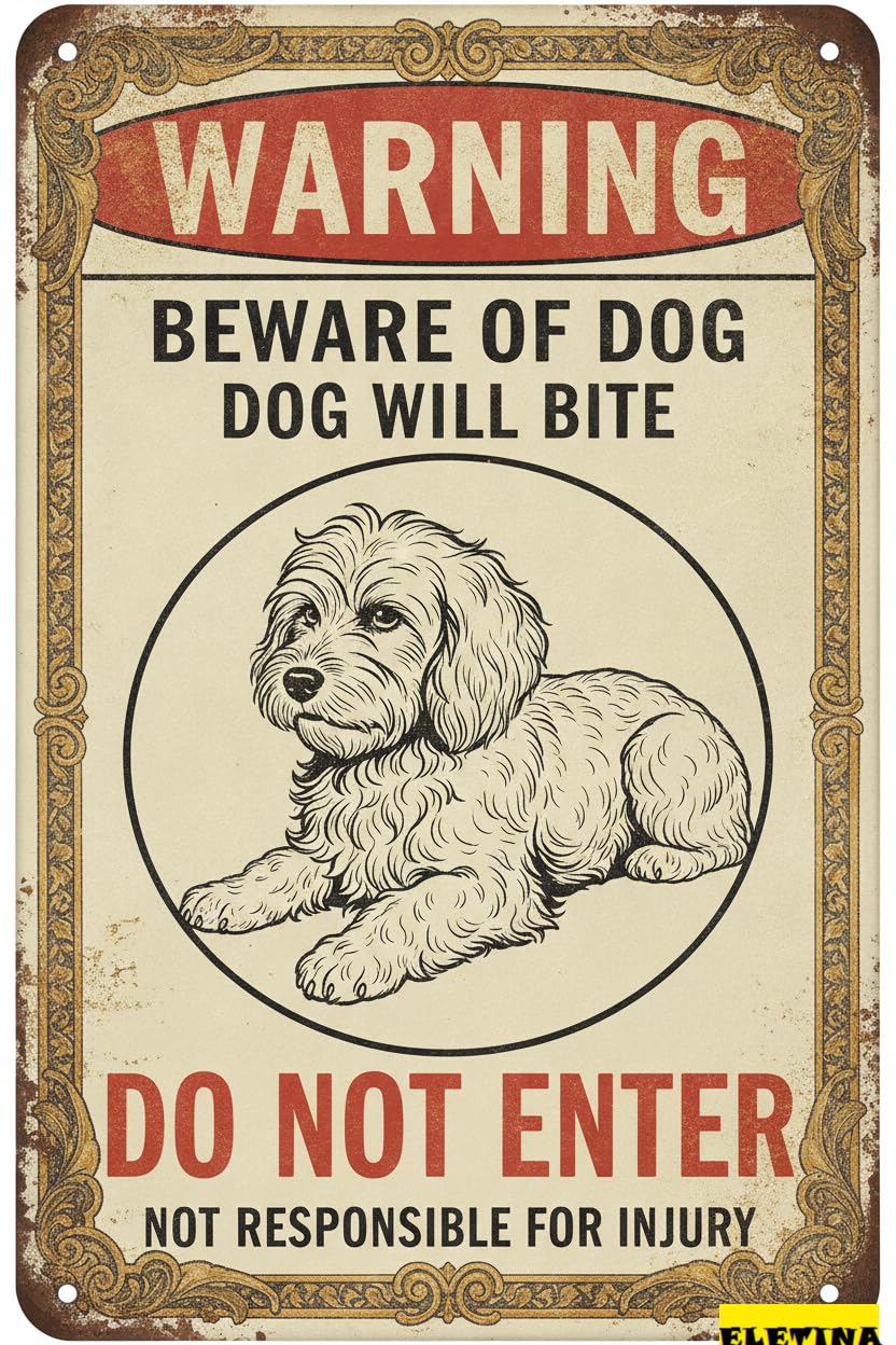 Tin Sign for Man Cave Warning Beware Of Dog Dog Will Bite Samoyed Aluminum Metal Tin S Outdoor Yard Warning Fence Yard Home Kitchen Farm Garden Wall Decor 8x12 Inch Private Property Decorative