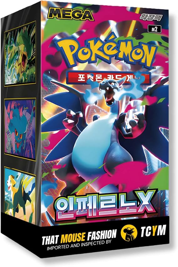 صندوق التعزيز الكوري Phantasmal Flames Inferno X | TCYM Authenticated | Pokemon Phantasmal Flames | صندوق التعزيز الكوري Mega Evolution Pokemon | 30 حزمة تعزيز | That Mouse Fashion