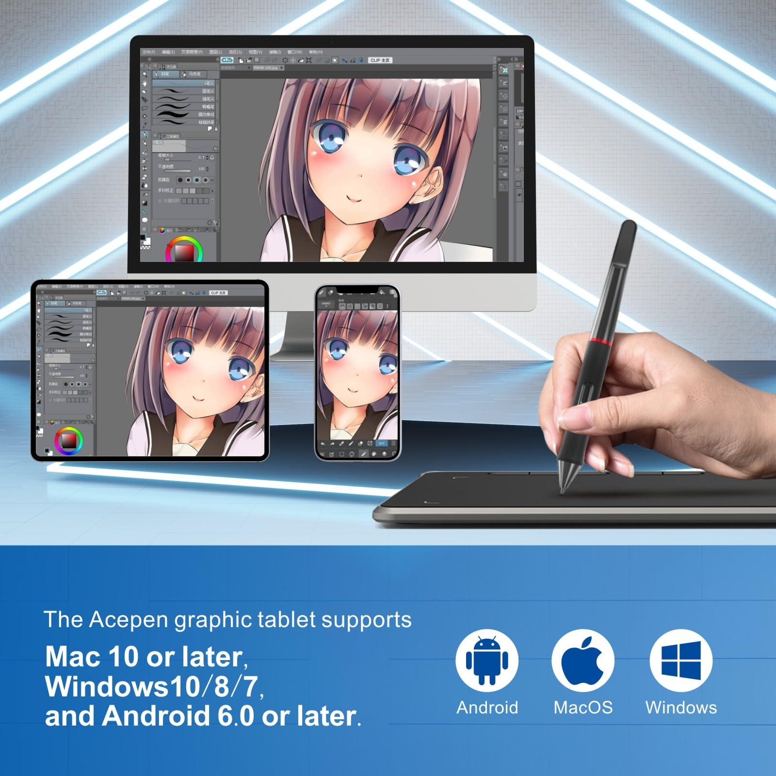Tableta de dibujo digital – Tableta de dibujo gráfico de 9 x 6 pulgadas con 8192 niveles de presión, 8 teclas personalizadas