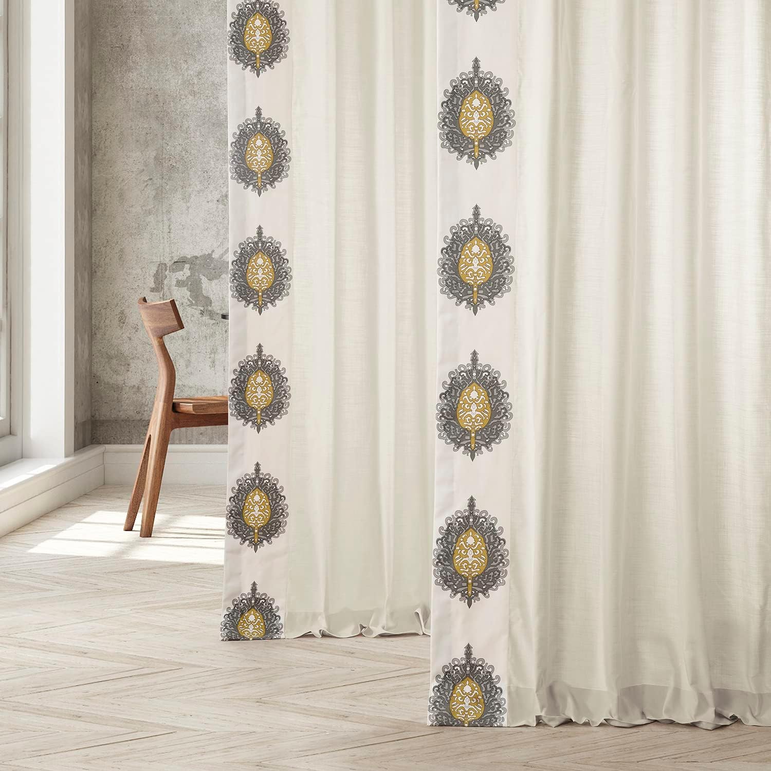 HPD Half Price Drapes Bordered Solid Cotton Curtains for Bedroom & Living Room 50 X 108, DTCC-SB220614-108 (1 Panel) Mayan Gold