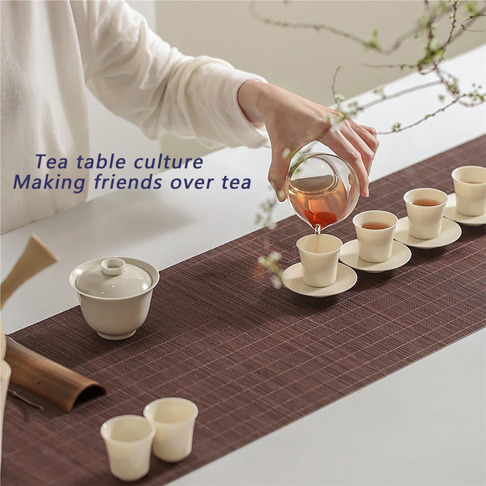 Genérico Camino de Mesa de bambú Simple,Manteles Individuales Tejidos Retro,Casas de té Marrones Tapetes de té Lavables con Aislamiento térmico,Marrón(200x30cm/78.7x11.8in)