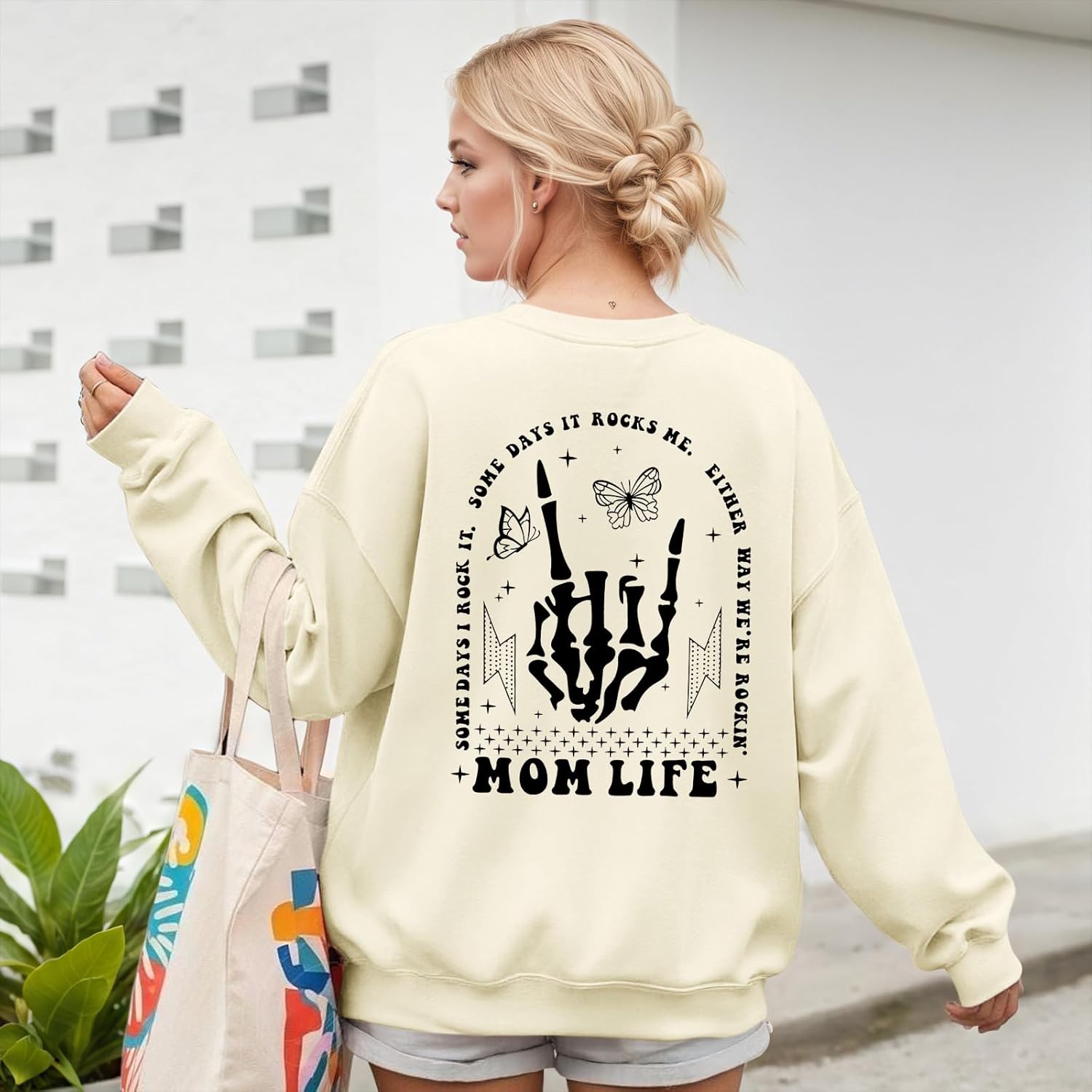 Mom Life Sweatshirt Mama Sweatshirts for Women Skeleton Halloween Long Sleeve Shirt Rock Crewneck Graphic Pullover - Image 3