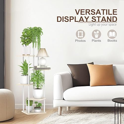 Miniatura 5 de Soporte para plantas de 6 niveles alto para interiores, estante vertical de madera de metal grande para múltiples niveles, soporte para orquídeas