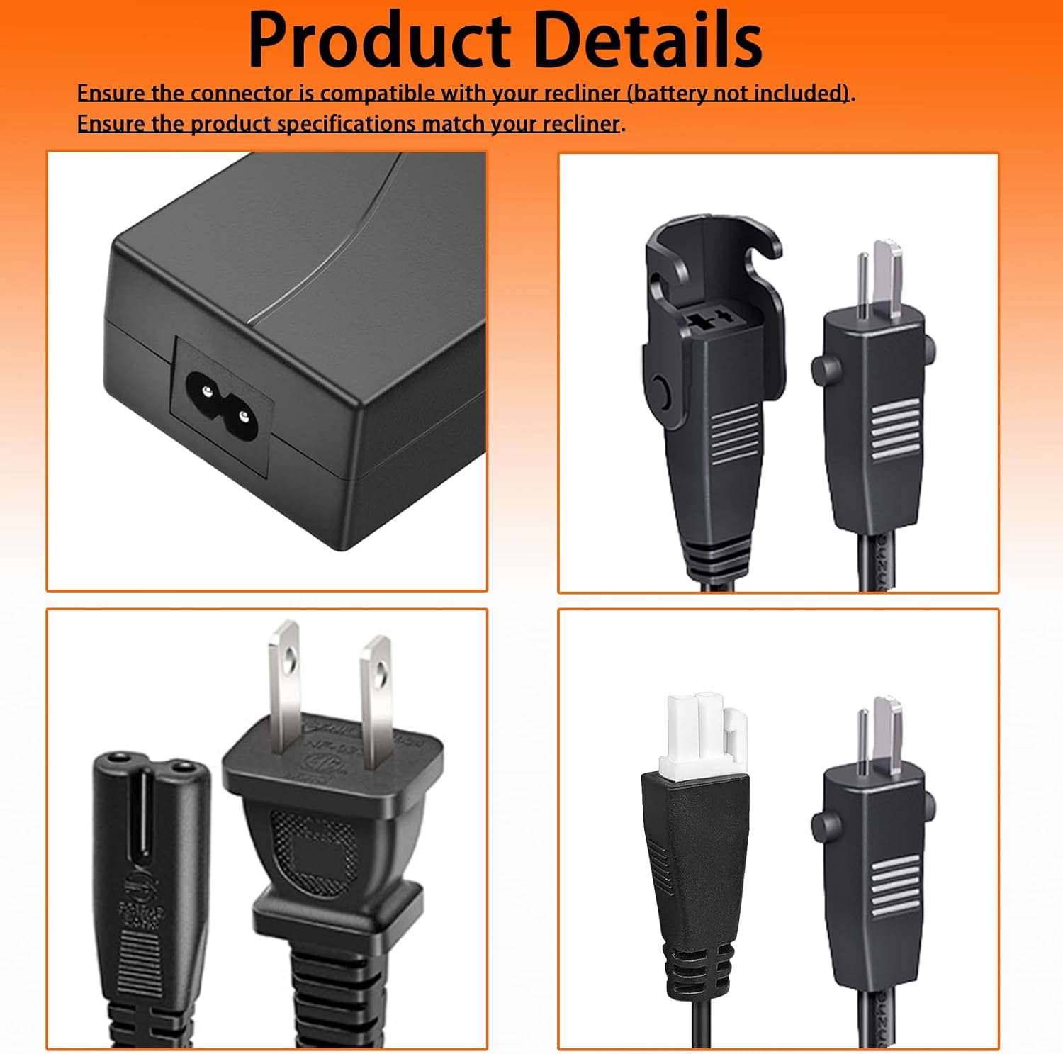 Adjustable Bed Base Power Supply Adapter,Electric Bed Replacement Power Cord Kit,Two Cables with Opposite Polarity Compatible for Ergo,Sealy Ease and Serta New Generation Electric Bed