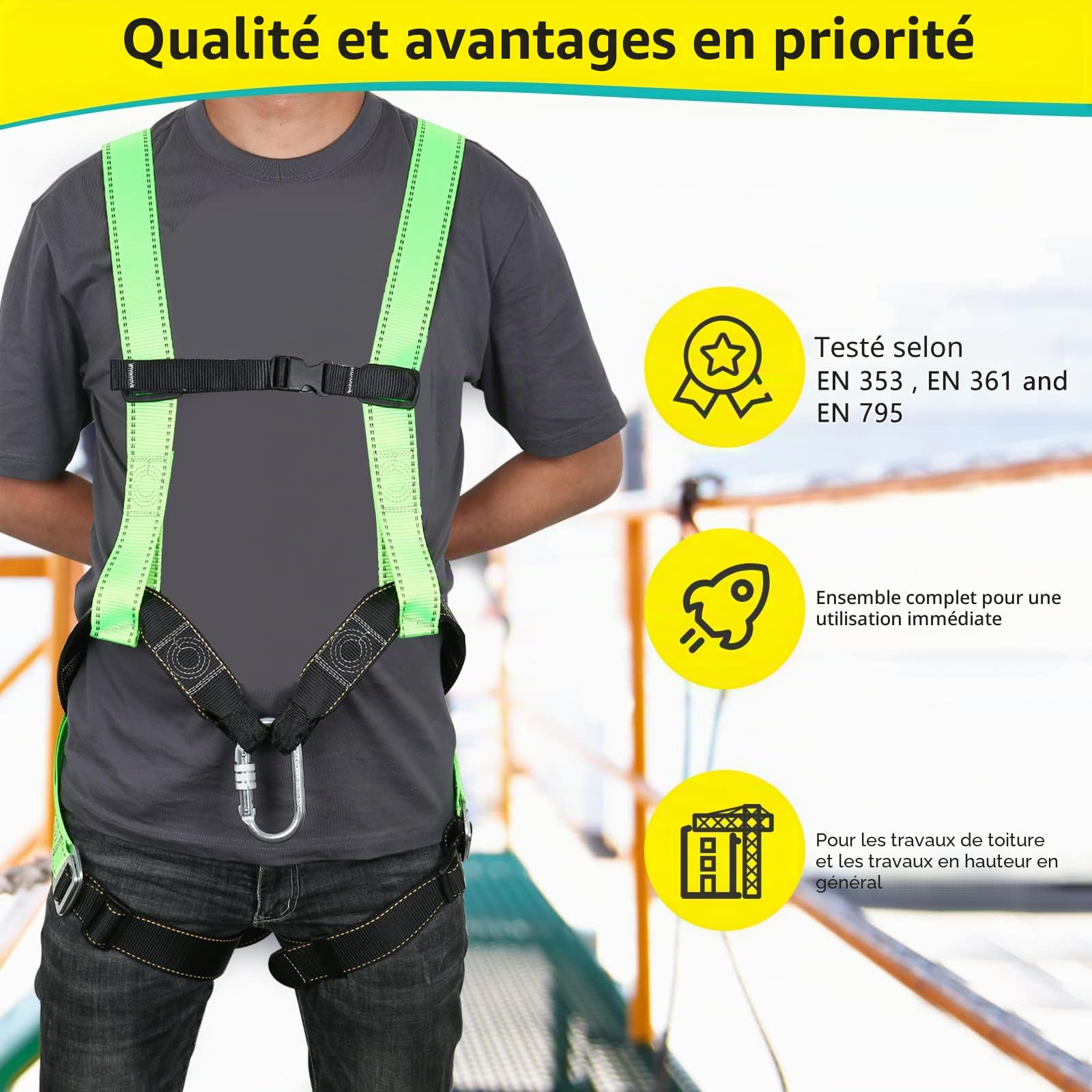 Sangle de récupération professionnelle avec mousqueton à vis - Protection contre les chutes - Jusqu'à 100 kg