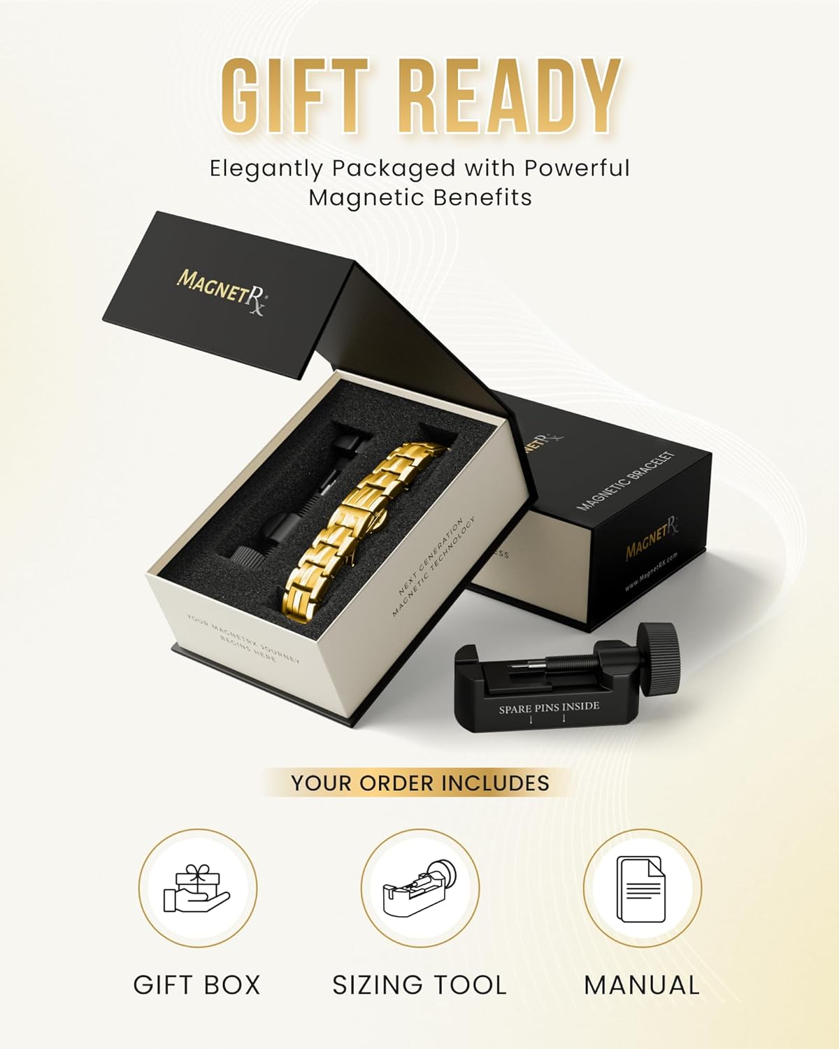 MagnetRX® Magnetic Bracelets for Men - EllipseMAX 5X Strength 5,000 Gauss Magnets - Designed in USA & Patent Pending - Premium Titanium Mens Magnetic Bracelet & Adjustable Length (Gold) - Image 7