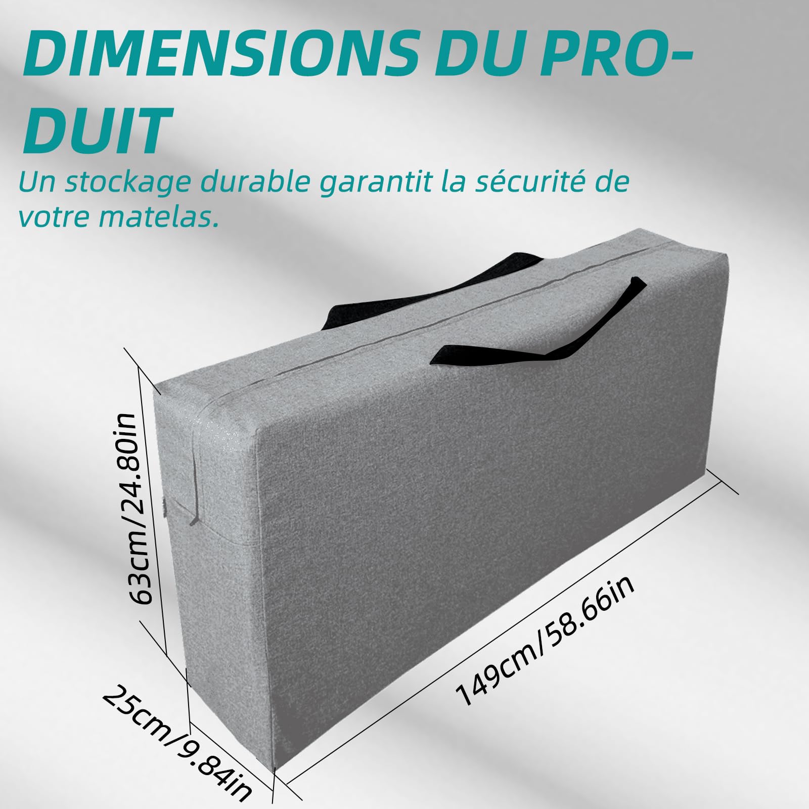 Housse de Rangement pour Matelas Pliant, Adaptée à VW T5 T6 T6.1 Multivan California Beach Caravelle, Housse de Transport pour Matelas de Camping, Gris, 149 x 63 x 25 cm