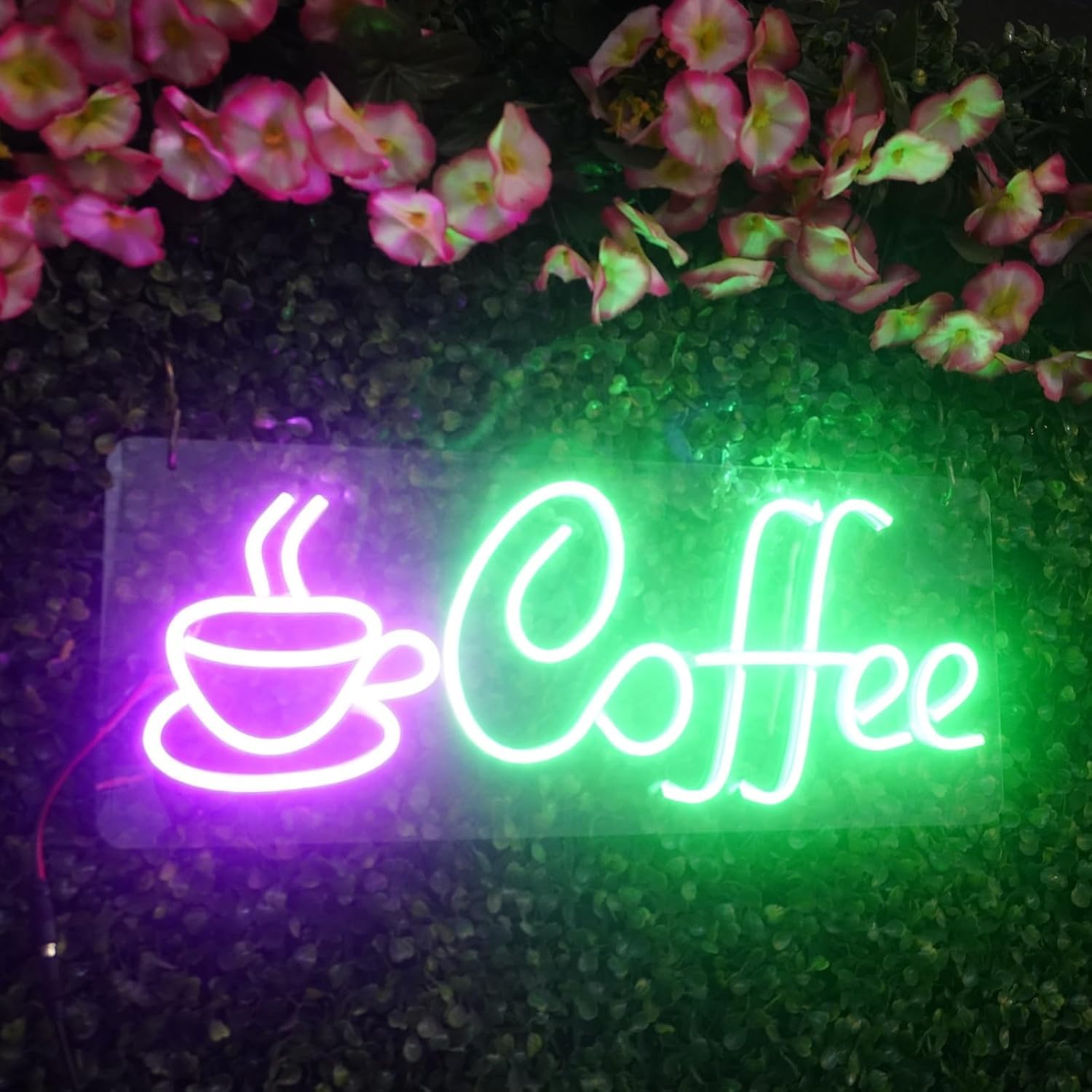 Coffee Neon Sign LED Light with Cup Icon, Acrylic Board | Pink & Green LED, Wall Hanging, Cafe & Bar Decor, Acrylic Backboard, USB Powered-image-22