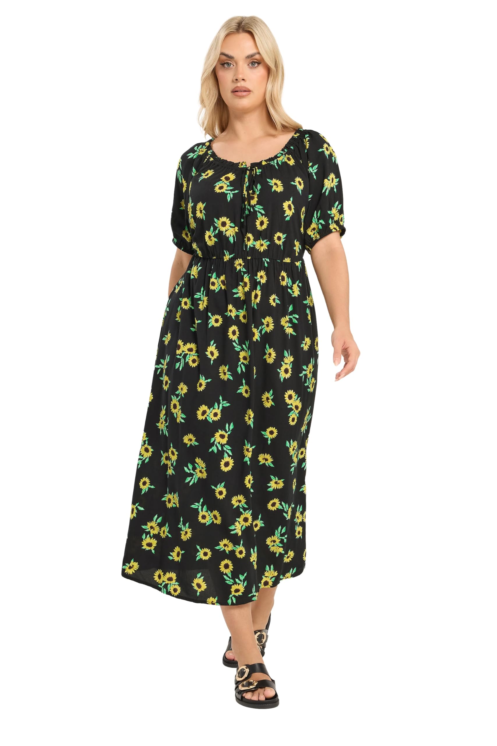 Yours Women's Black Sunflower Maxi Dress In Size 22-24