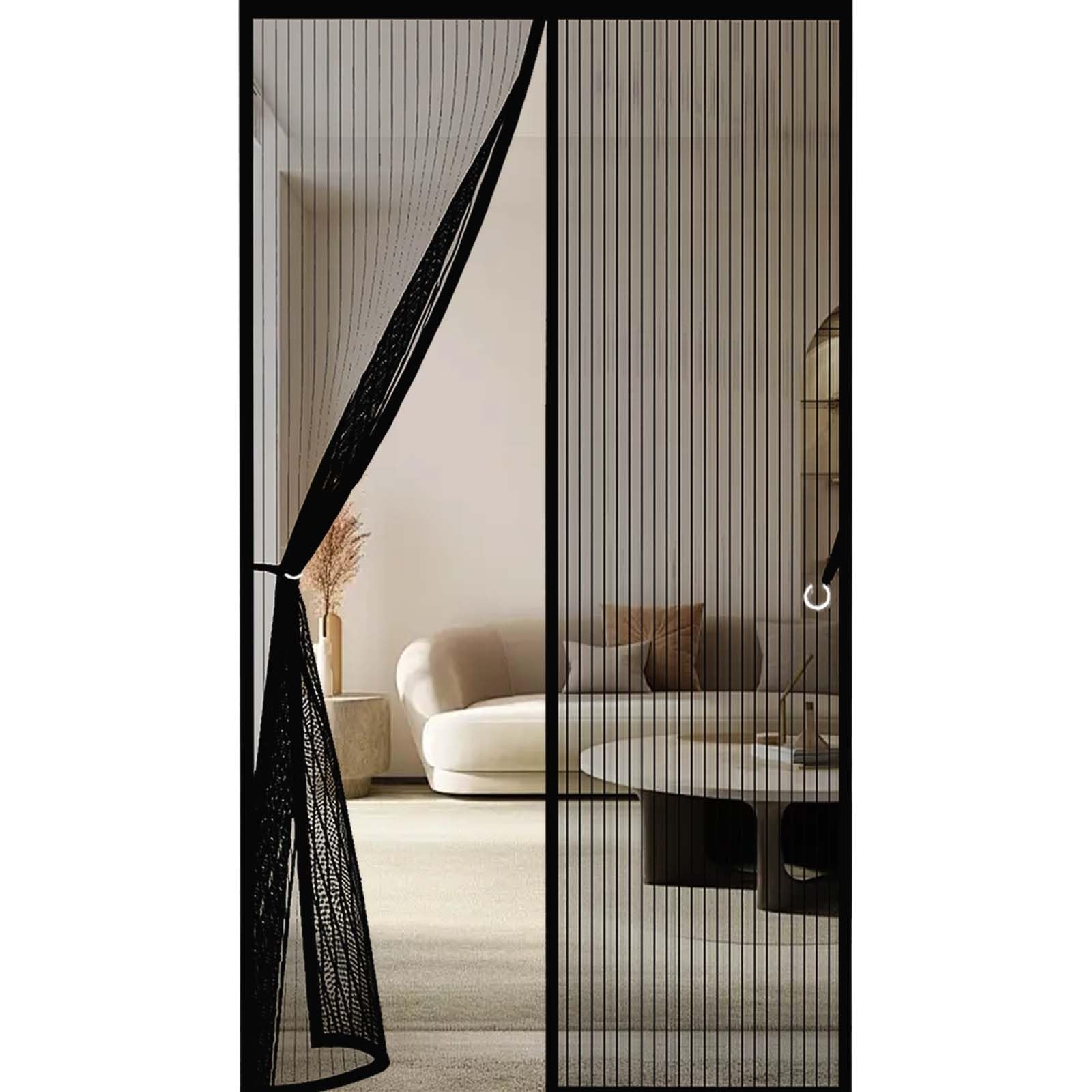 Feijdon Black Magnetic Screen Door 130 X 198 Cm Powerful Magnets And Full Frame Magic Tape, No Drill Installation Screen Doors With Magnets Lets Fresh Air In, Hundreds Of Sizes,