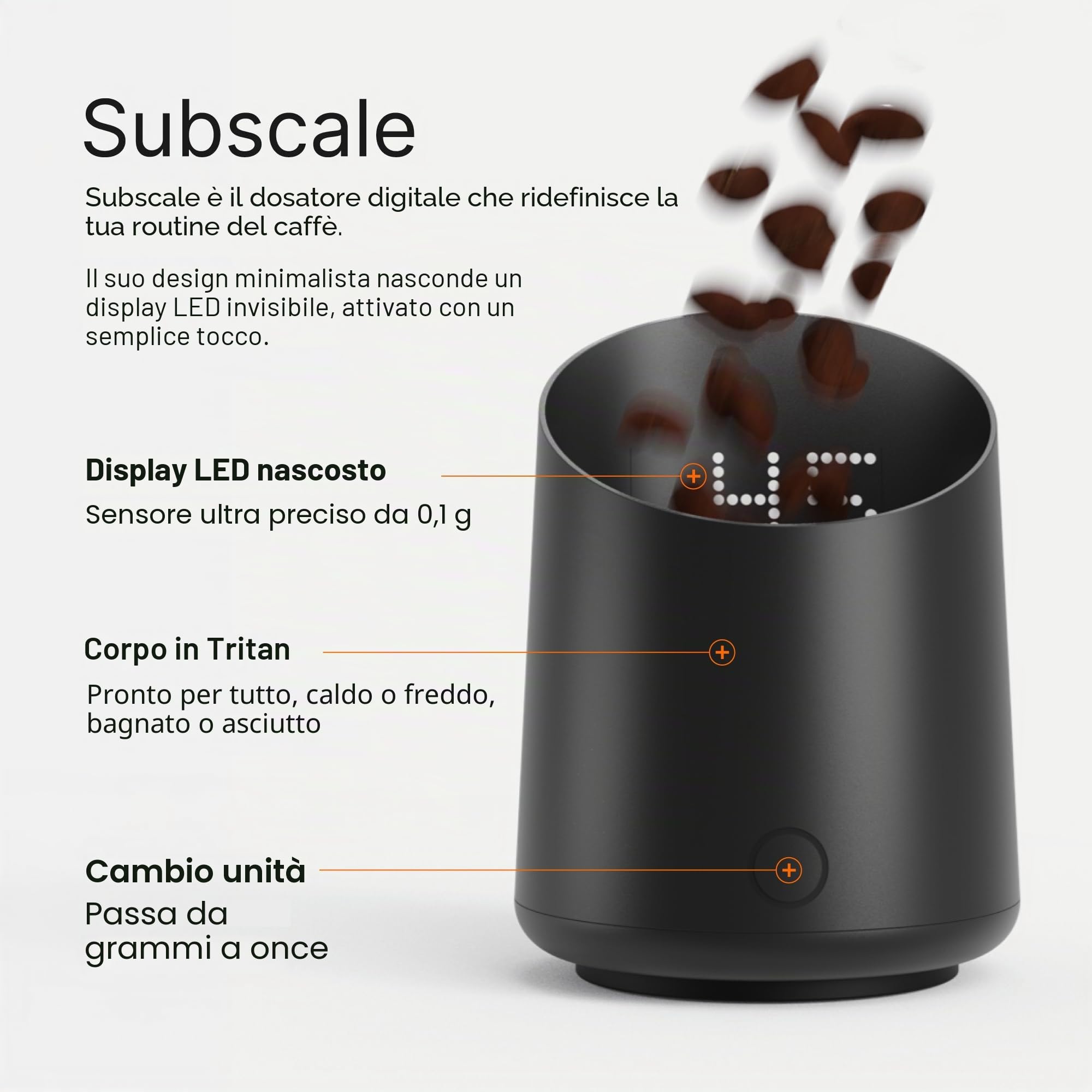 Subminimal SubScale, Bilancia di Precisione per Caffè, Misurazione Ultra-Precisa per Espresso, Bilancia Compatta con Display Reattivo e Design Minimalista