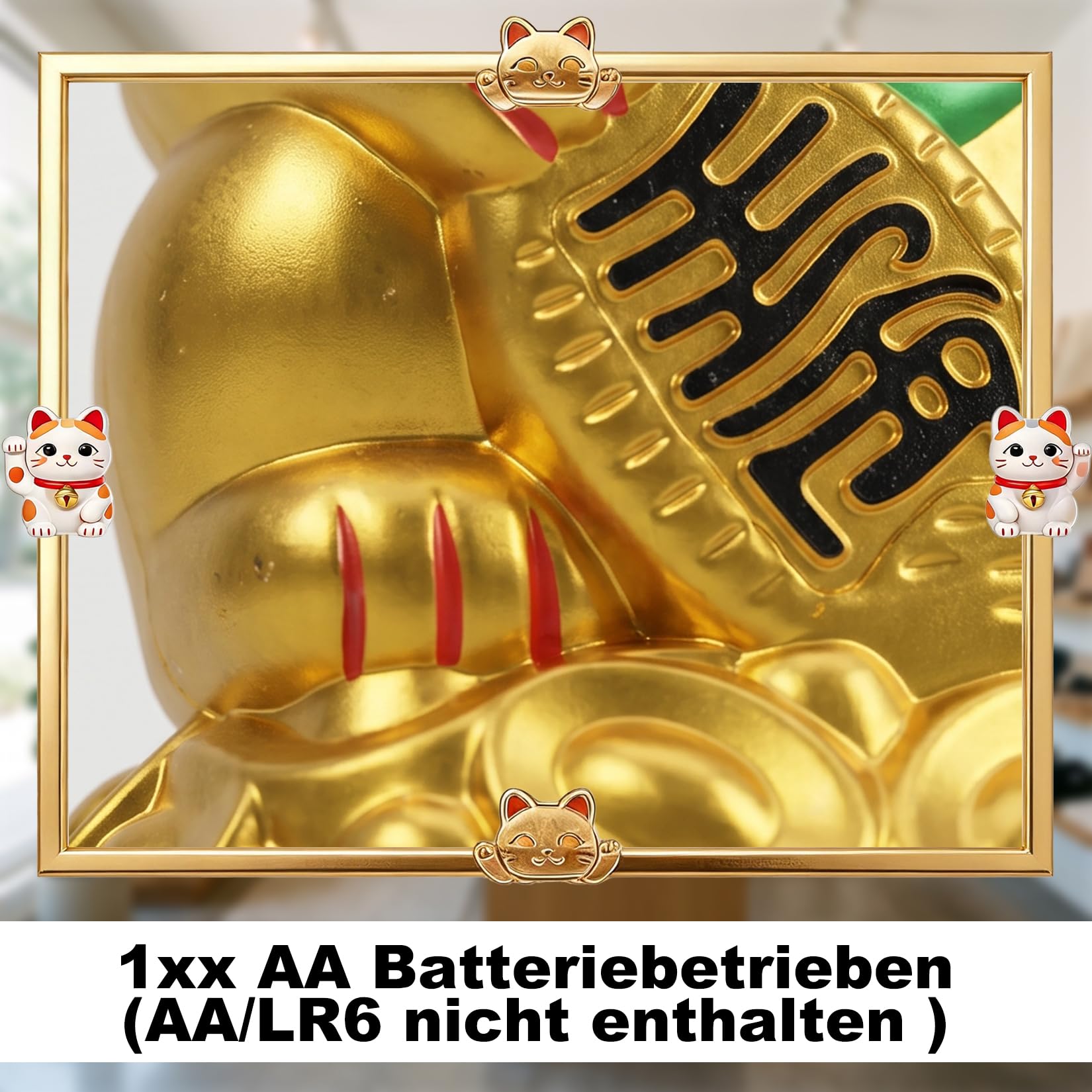 Starlet24 - Gatto portafortuna “Maneki Neko” con zampina che si muove, per feng shui, Plastica, gold, 11 cm