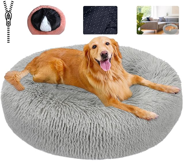 KZhanmy Cama de Gato y Perro Redonda Mediano Pequeño, Donut Suave Antiestres