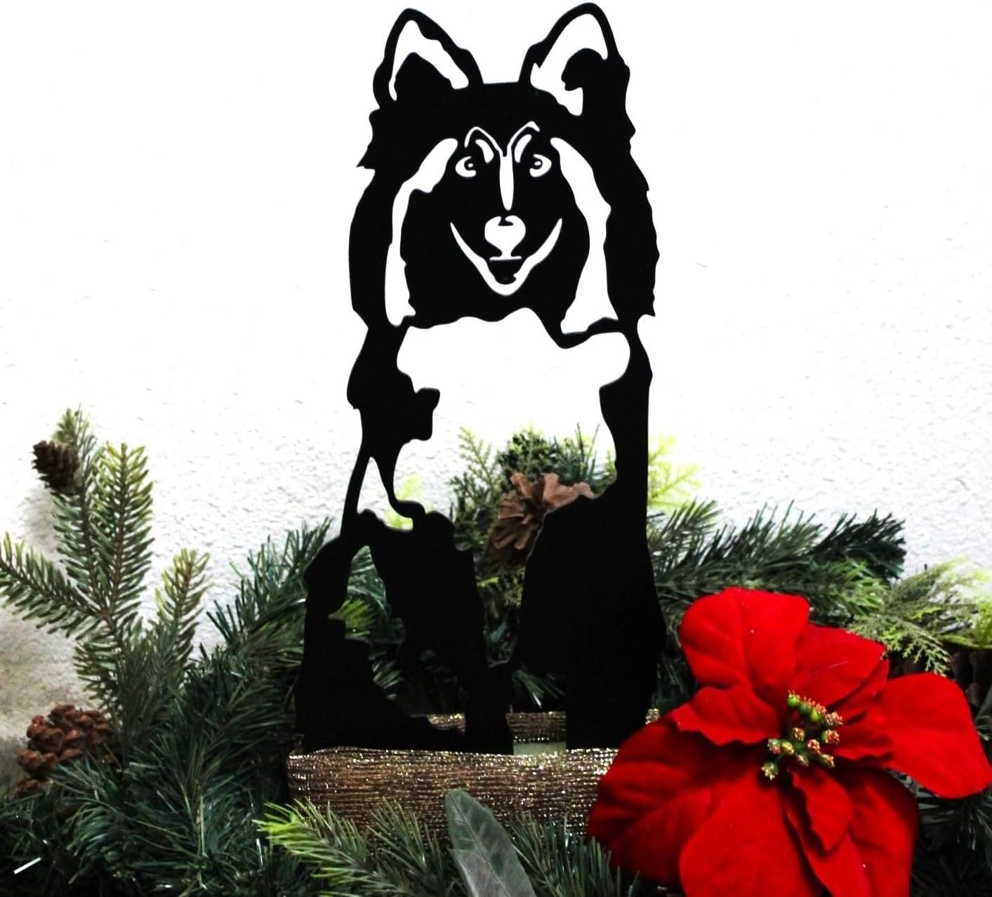 Black Powder Coated Metal Shetland Sheepdog Dog Silhouette Yard Stake (Large)