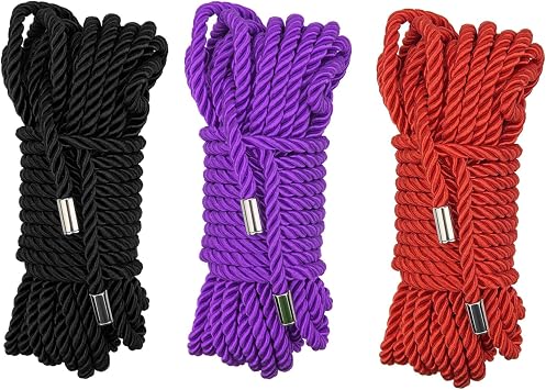 Soft Silk Rope, 3-Pack Skin Friendly Twisted Trim Nylon Twisted Cord, Braided Silk Ropes for Decorative Cord Satin Shiny 32 Feet/8MM for Each
