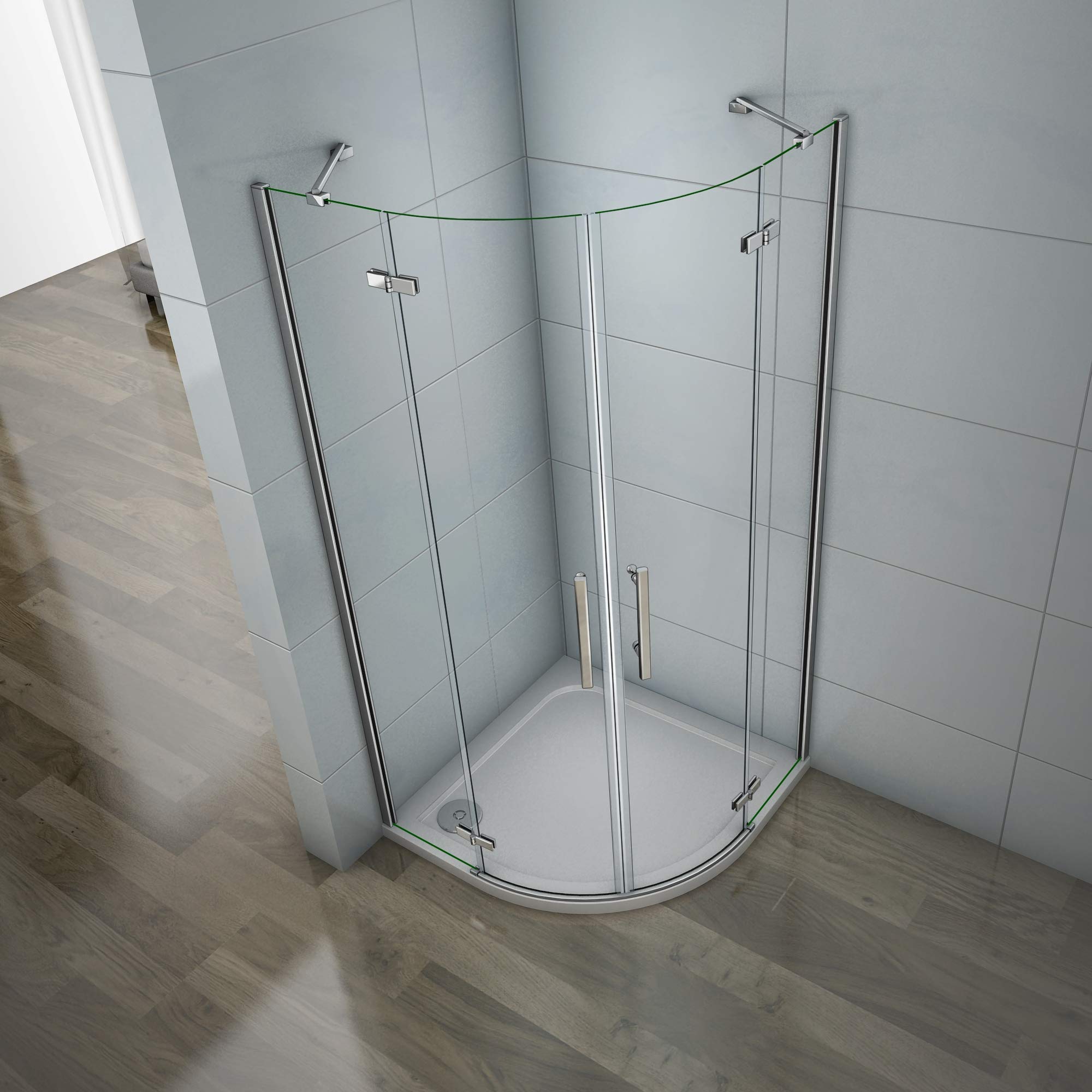 Aica box doccia semicircolare porta battente anticalcare vetro temperato trasparente 6mm (80x80x195 cm)