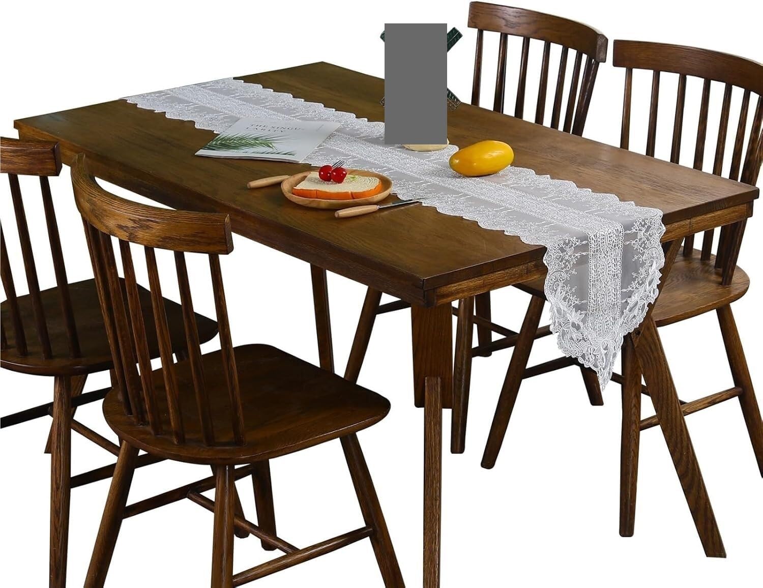 Runner da tavola in pizzo, Runner da tavolo in pizzo ricamato con rose bianche(30 * 310cm(11.8'*122.0'))
