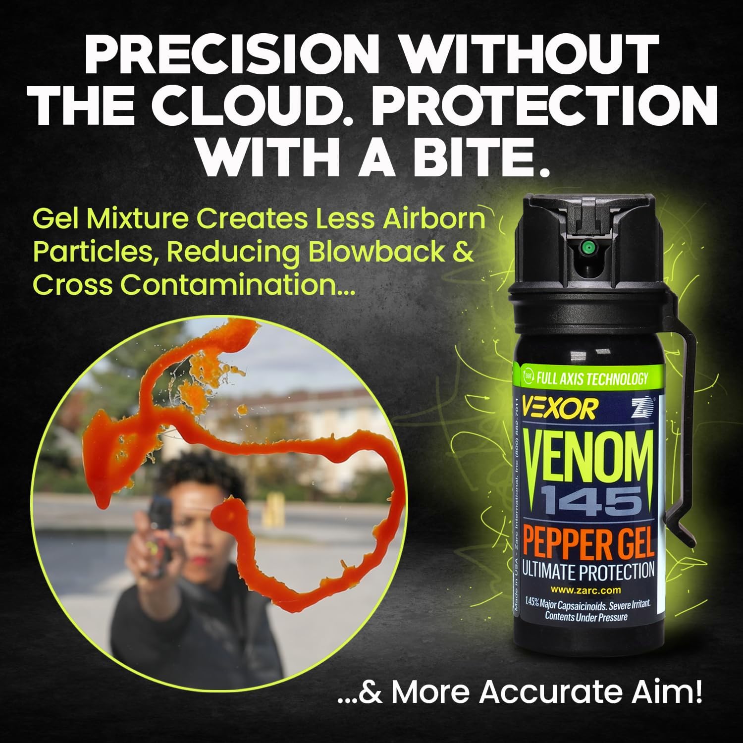 VEXOR Venom Pepper Gel - 1.45% Major Capsaicinoids (2.2M SHU), Up to 20 ft Range, 18 Bursts with Belt Clip - Made in USA