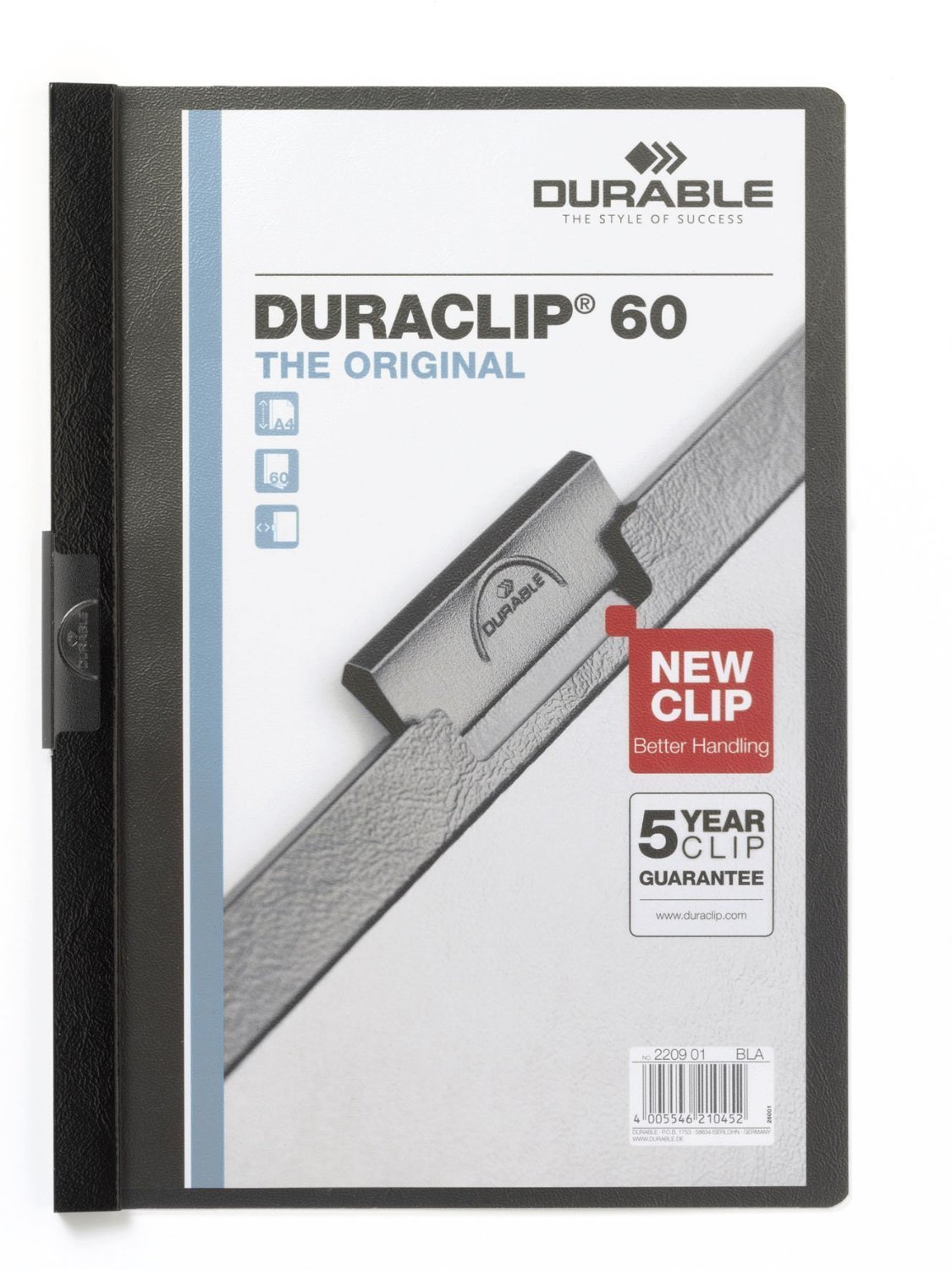 Durable DURACLIP 60 A4 Clip Folder - Holds Up to 60 Sheets of A4 Paper - Strong Metal Sprung Clip - Pack of 25 Black Colour Folders for Organising Documents