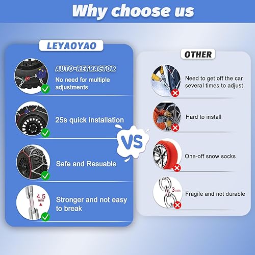 Miniatura 3 de Cadenas de nieve de fijación automática, 2 piezas x 0.472 in, cadenas de neumáticos de instalación rápida de 1 minuto con tensor automático, cadena