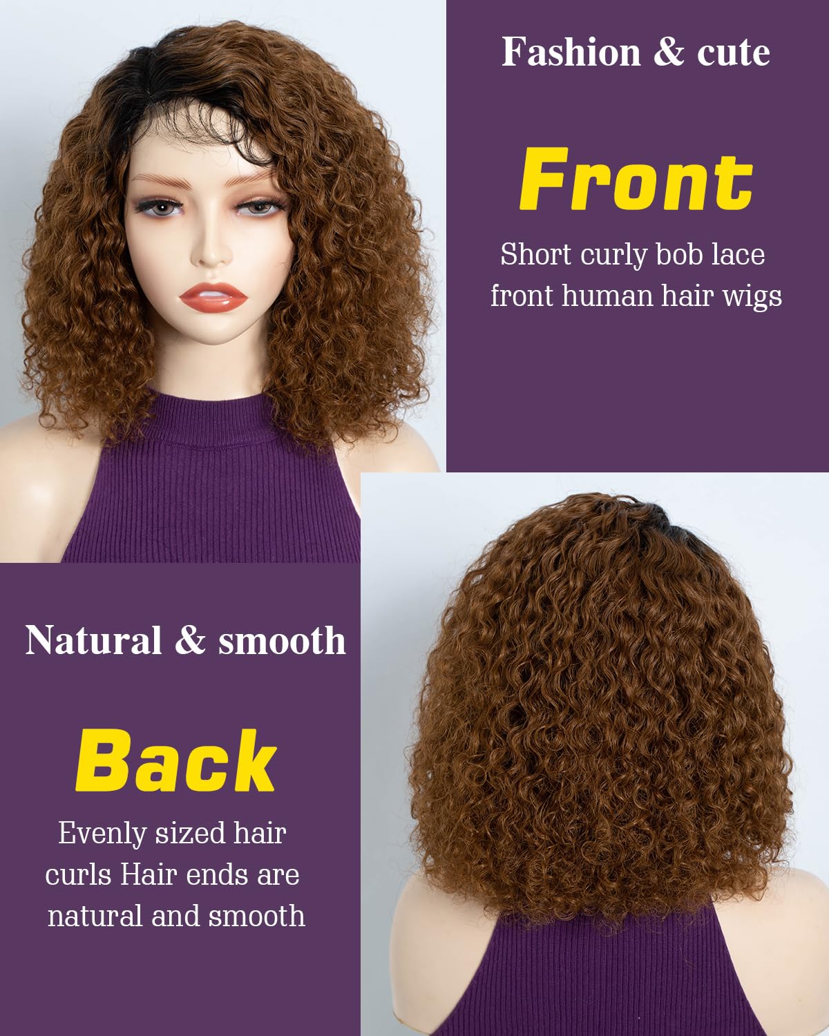 FASHION IDOL Short Curly Bob Human Hair Wig Precut Preplucked Glueless Wear and Go C-Type Part Lace Wig 200% Density Upgraded Invisible Secret Glueless Human Hair Ready to Wear Wigs - Image 4