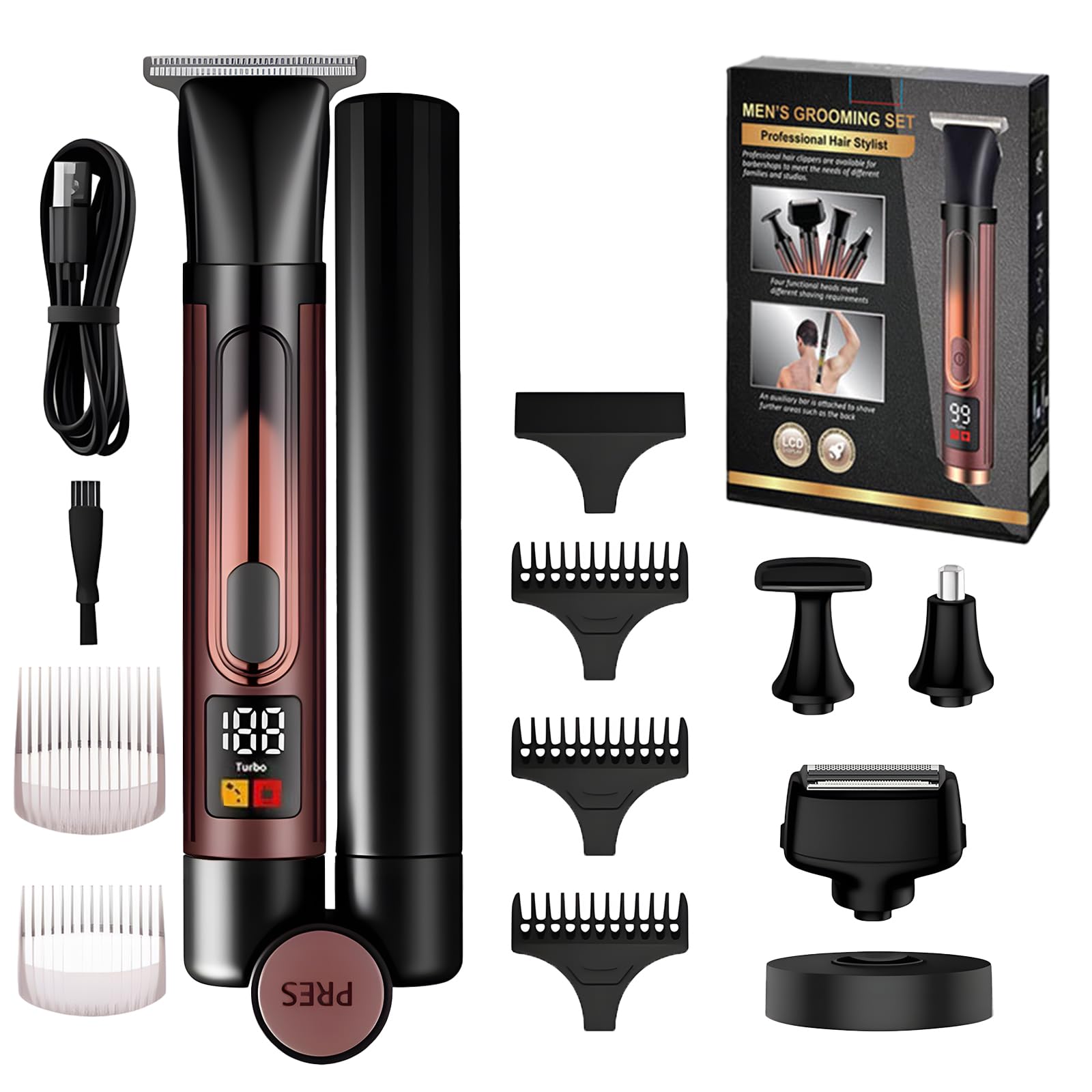 Rasoir électrique 4 en 1 pour le dos pour homme, kit de toilettage pour le corps, tondeuse pour le visage, les bras, le menton, la barbe, tondeuse à cheveux sans fil avec poignée d'extension réglable