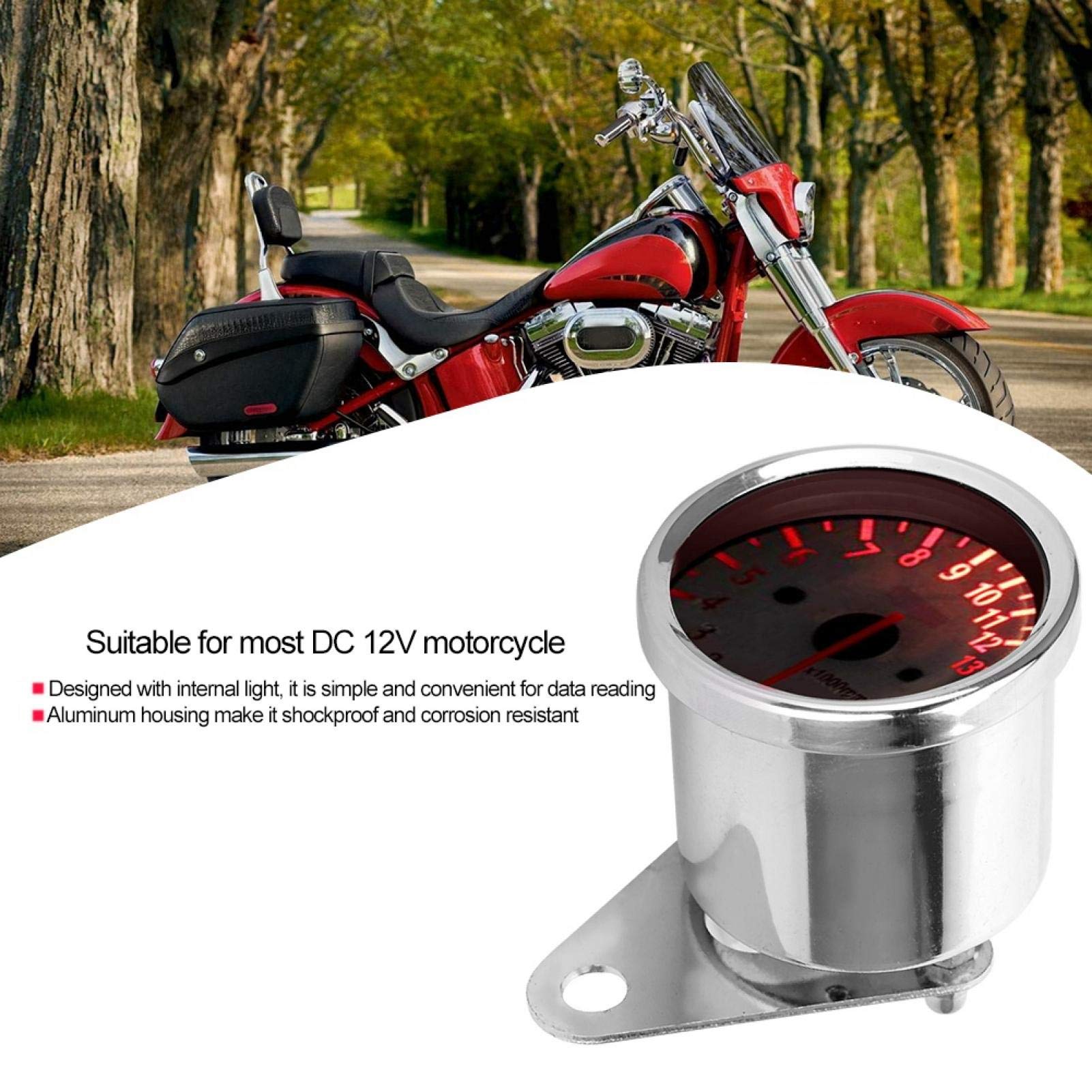 Tachymètre de moto Jauge de tachymètre, tachymètre d'affichage à LED de moto universel 12 V, jauge de compteur de tachymètre électronique 13000 tr/min