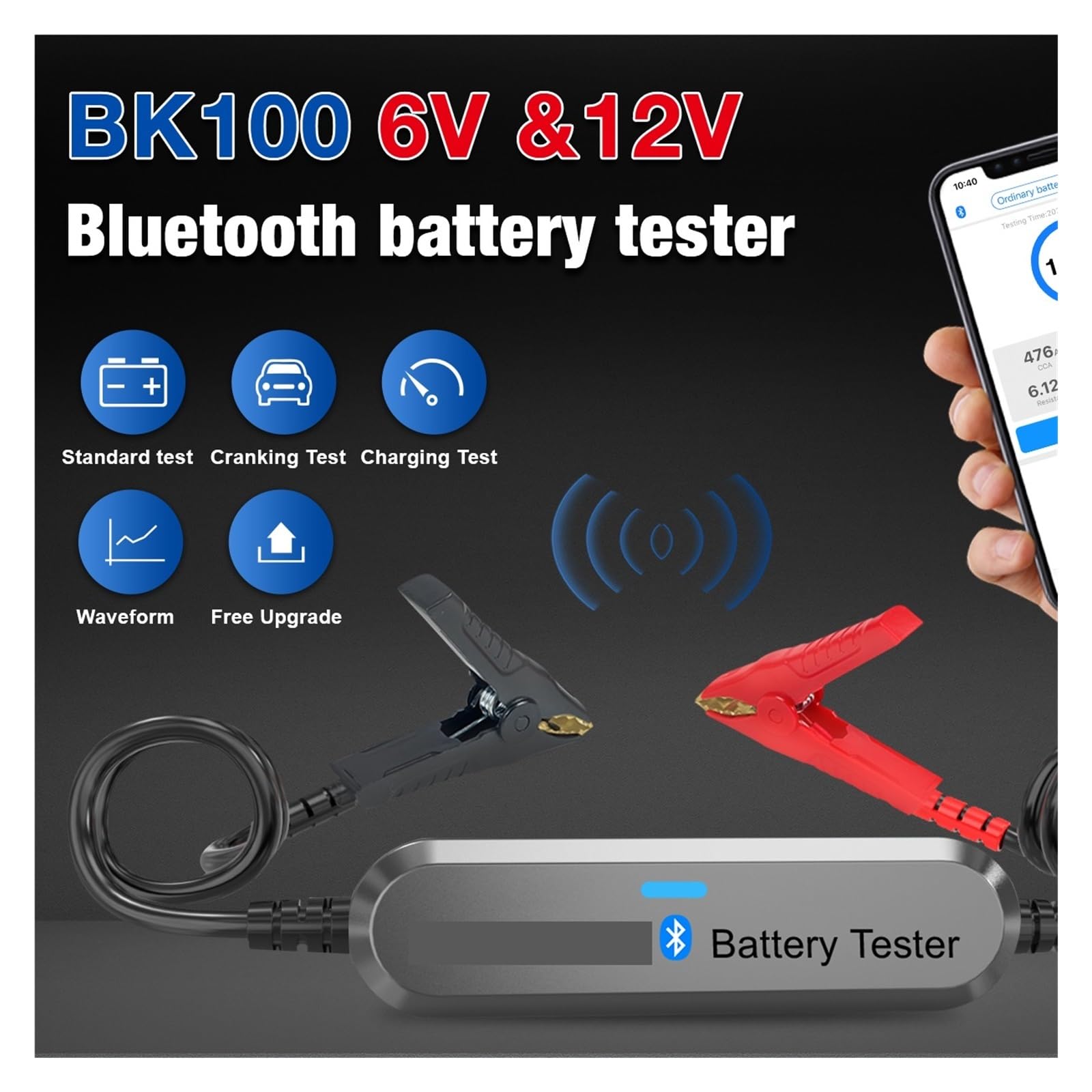Tester AkumulatoróW Tester Akumulatora Motocykla Samochodowego Bluetooth 5.0 Analizator Akumulatora 6 V 12 V 100 Do 2000 CCA