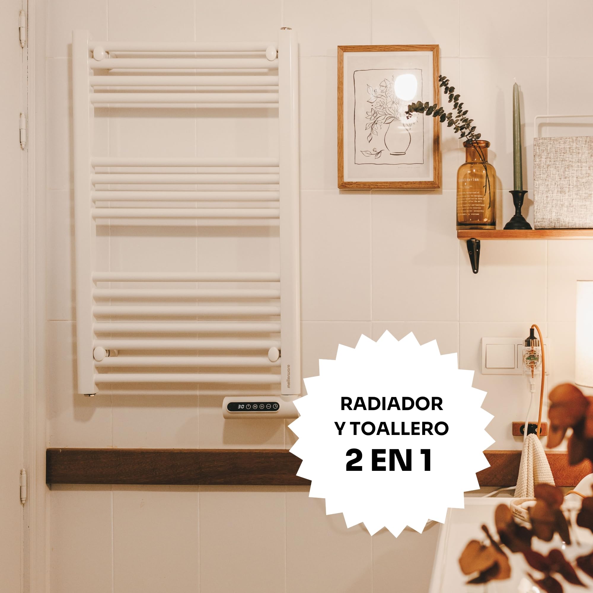 Mellerware - Toallero Eléctrico Cuddly! 500W Bajo Consumo | Programable | 3 Modos (Confort, Eco y Anti-congelante) + función “Ventana Abierta” | Instalación fácil | Aparato con IP24 | White