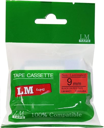 LM cintas38" (9mm) Negro sobre Rojo Cinta M COMPATIBLES para Brother pt-70, PT70Label Maker