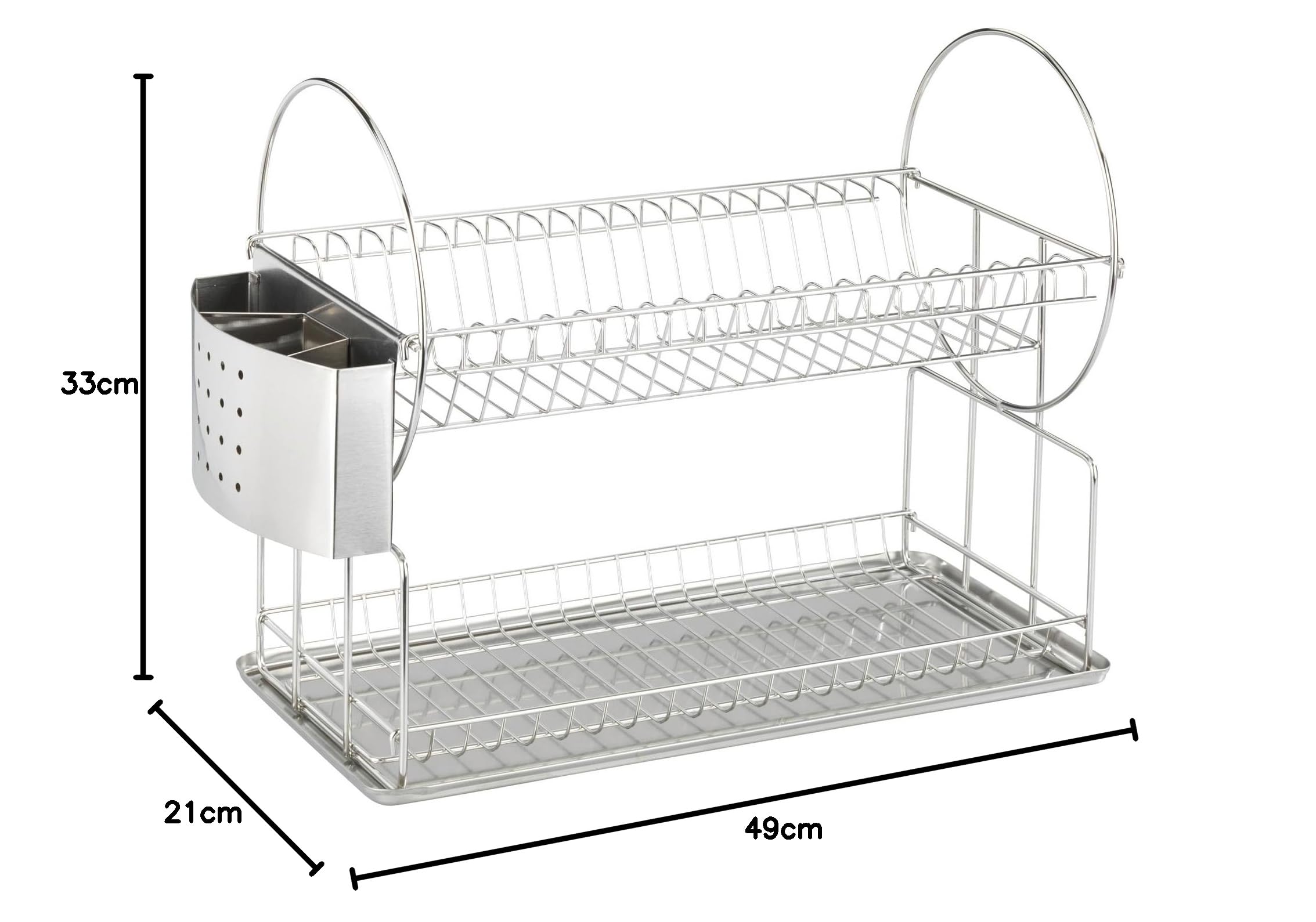 Wenko 2329100 Stojak na naczynia, ekskluzywny podwójny stojak ociekowy na talerze i kubki, kosz na sztućce, taca ociekowa, metalowa stal nierdzewna, 21 x 33 x 49 cm, srebrny matowy