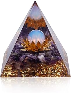 Orgone Pyramid Positive Energy, Crystal Pyramid Flower of Life Orgonite Quartz with Agate, Protection Crystals Energy Generator for Stress Reduce Healing Meditation Attract Wealth Lucky Lotus(Purple)