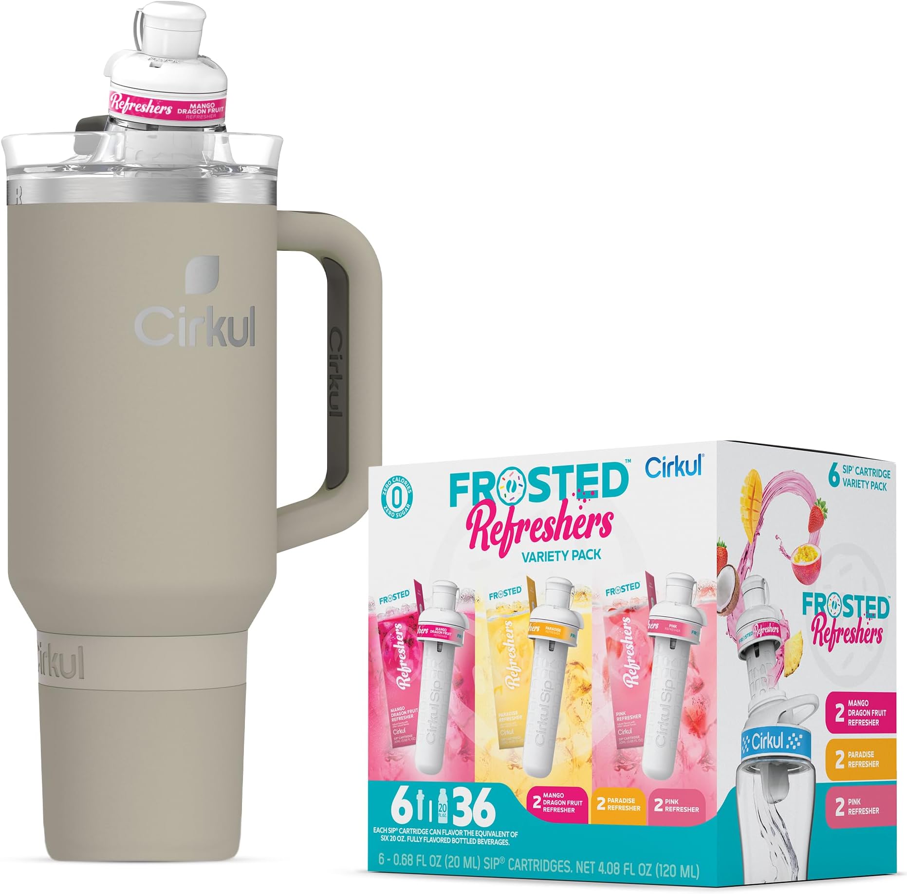 40oz Stainless Steel Insulated Tumbler Bundle in Ranger - Includes Frosted Refreshers Flavor Cartridge Drink Mix Variety Pack, Zero Calories, No Sugar