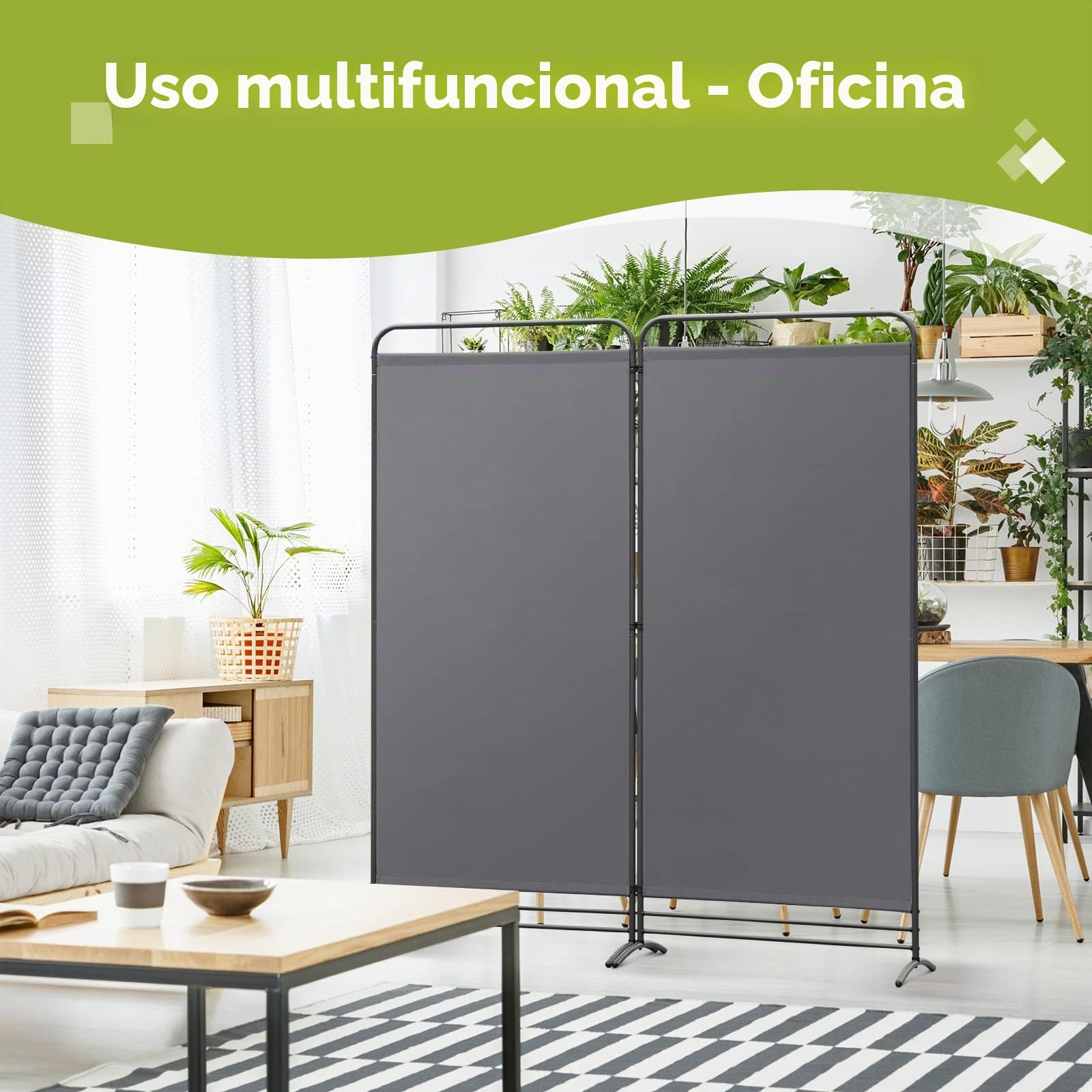 Angel Living Biombo Divisor de 2 Paneles,Separadores de Ambientes Biombos Separador,Biombos Exterior Jardin para Oficinas Balcón Dormitorio Jardín al Aire Libre, 162cm x 180cm Gris