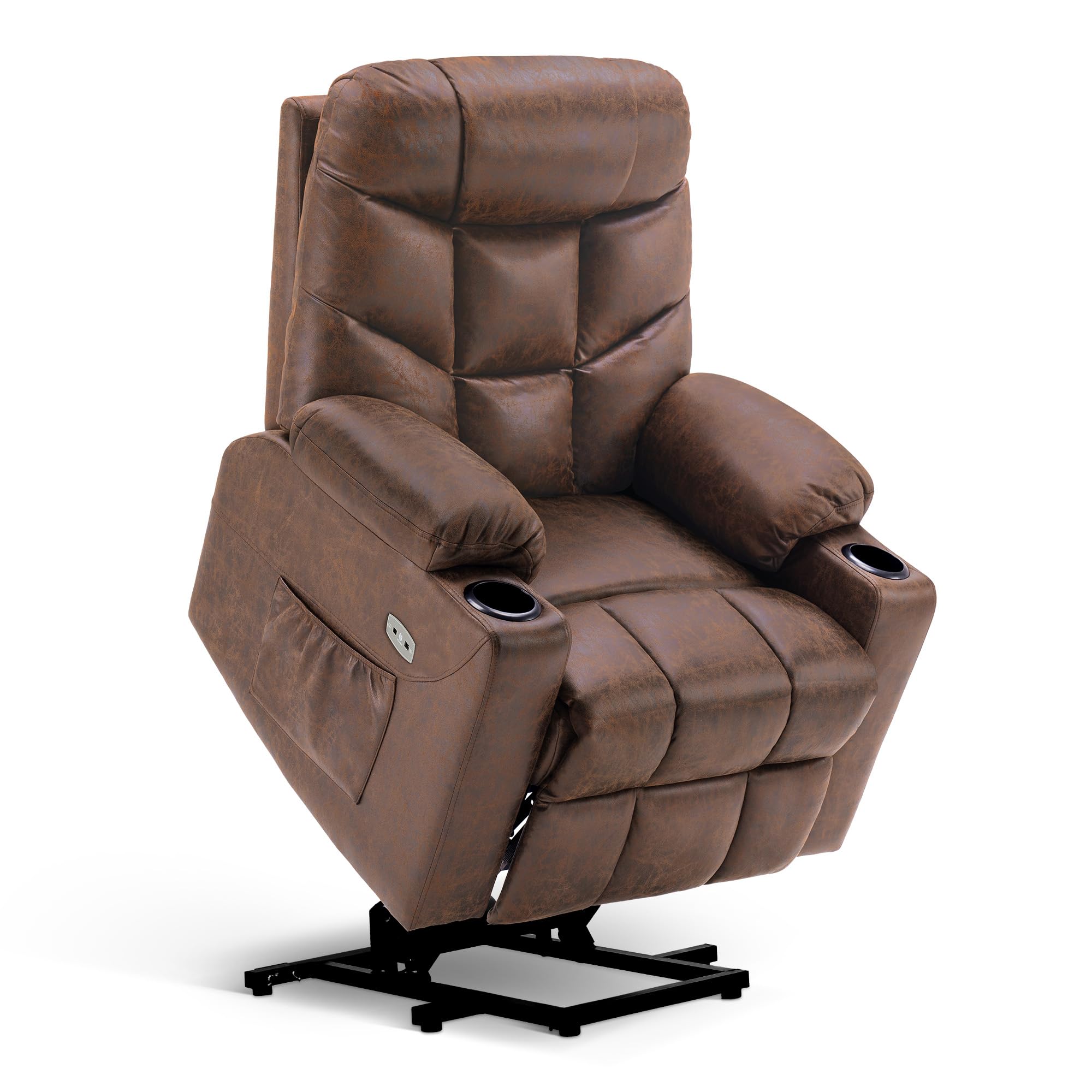 M MCombo Sillón de televisión con Ayuda para levantarse eléctrica, sillón con Ayuda para levantarse, sillón de Relax con función reclinable hasta 140° con USB 7286 (Microfibra, marrón)