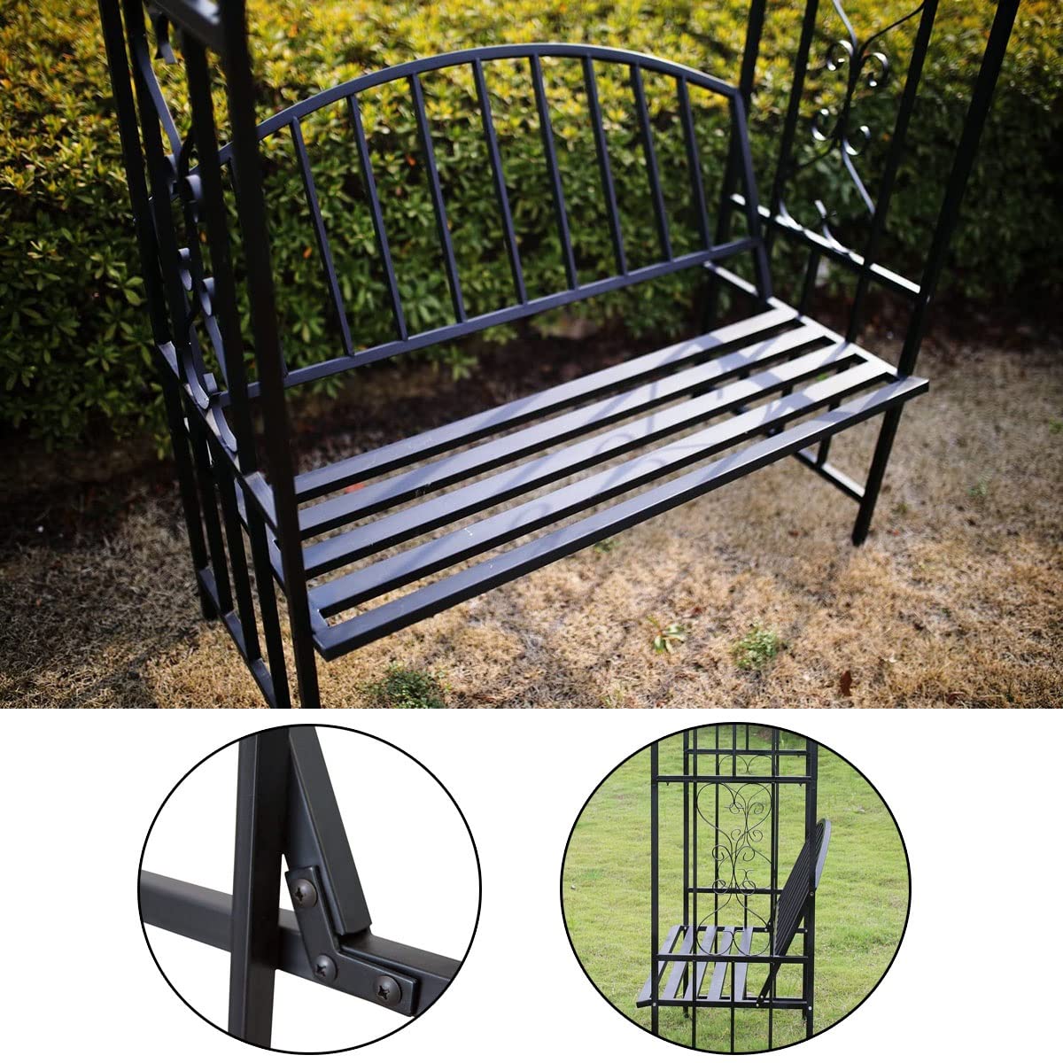 Amazon.co.jp: ブラック/白い フラワーアーチベンチ付き 大きな金属製