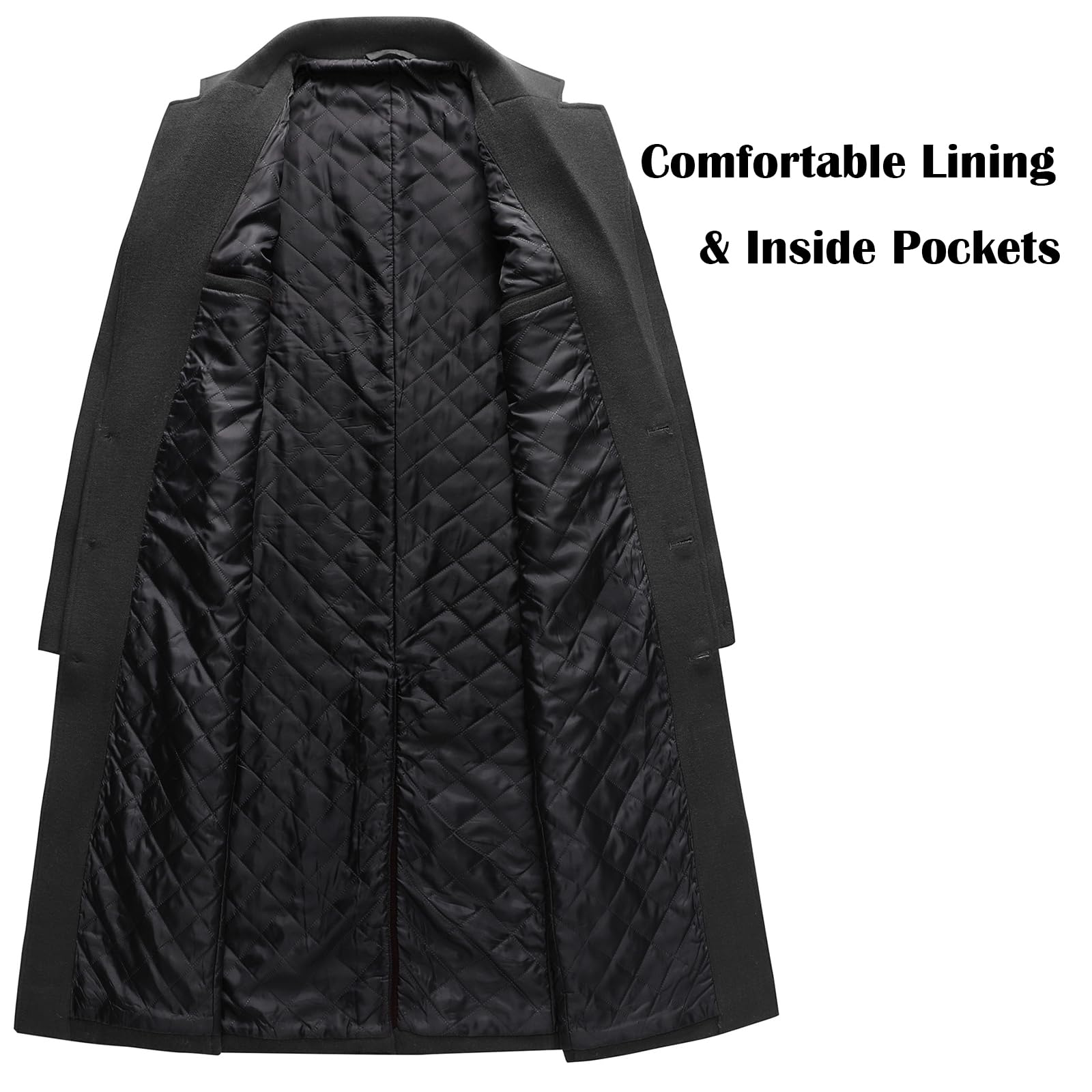 MODFUL Herren Langer Wollmantel mit Kerbkragen Warmer Wintermantel Lässiger Peacoat Slim Fit