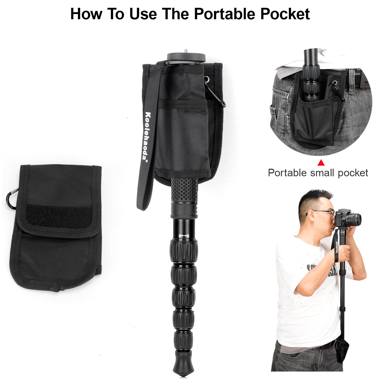 koolehaoda Monopiede per fotocamera, portatile, in alluminio, per fotografia, pieghevole, solo 43,2 cm, compatto da viaggio, per fotocamere mirrorless e DSLR, facile da trasportare, 6 sezioni fino a