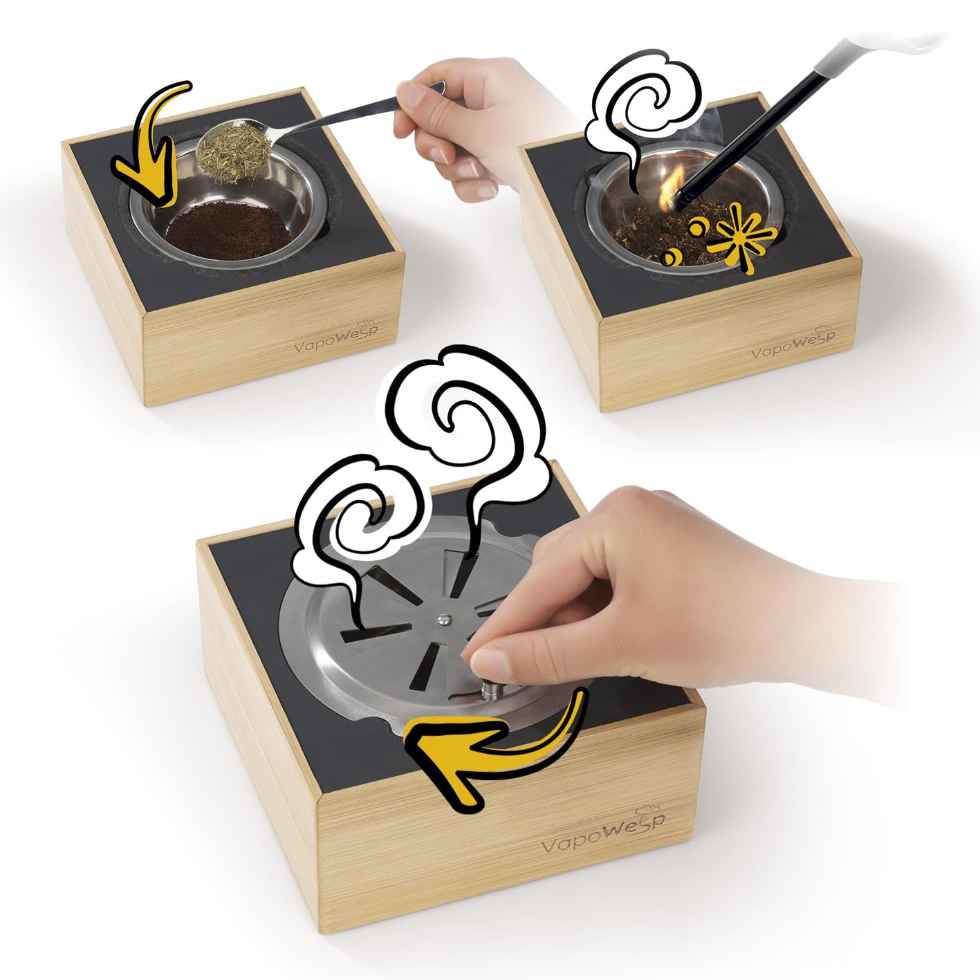 VapoWesp caja de humo contra avispas y mosquitos | Set de inicio incl. 50g de polvo de naranja y romero | Aromatiza el humo de tu café con el VapoPowder