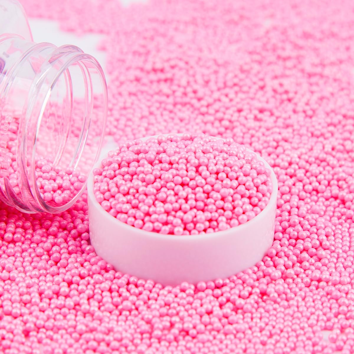 EPHVODI Pink Nonpareils Sprinkles Edible Mini Pearl Sprinkles for Cake Decorations, Baking, Ice Cream, Cookies, Donuts and Lollipops - 2mm Pink Sugar