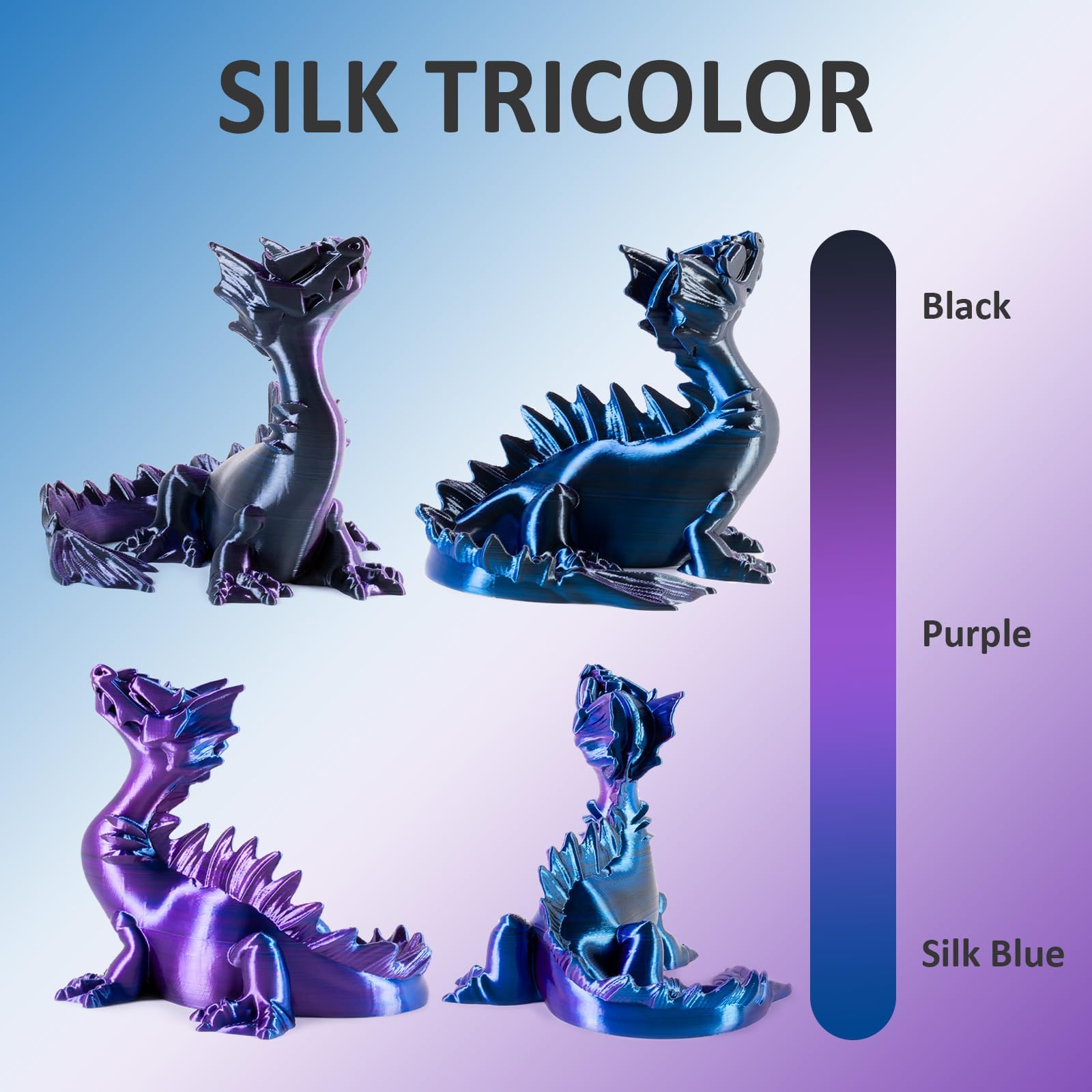 GEEETECH Tricolor Silk PLA filament 1,75 mm, filament do drukarki 3D, 1 kg, jedwabny, niebieski, fioletowy, czarny