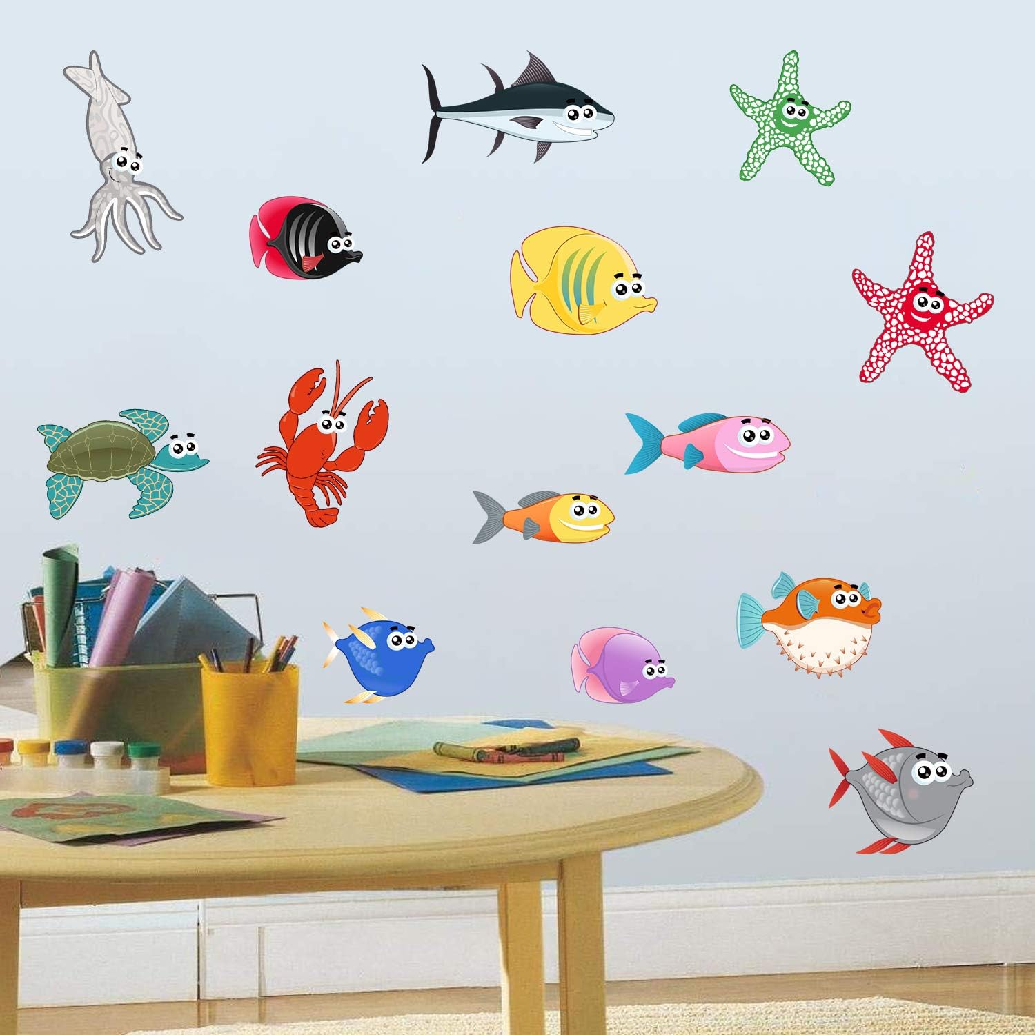 ufengke Tropical Fish Wall Stickers Angelfish Starfish Turtle Wall