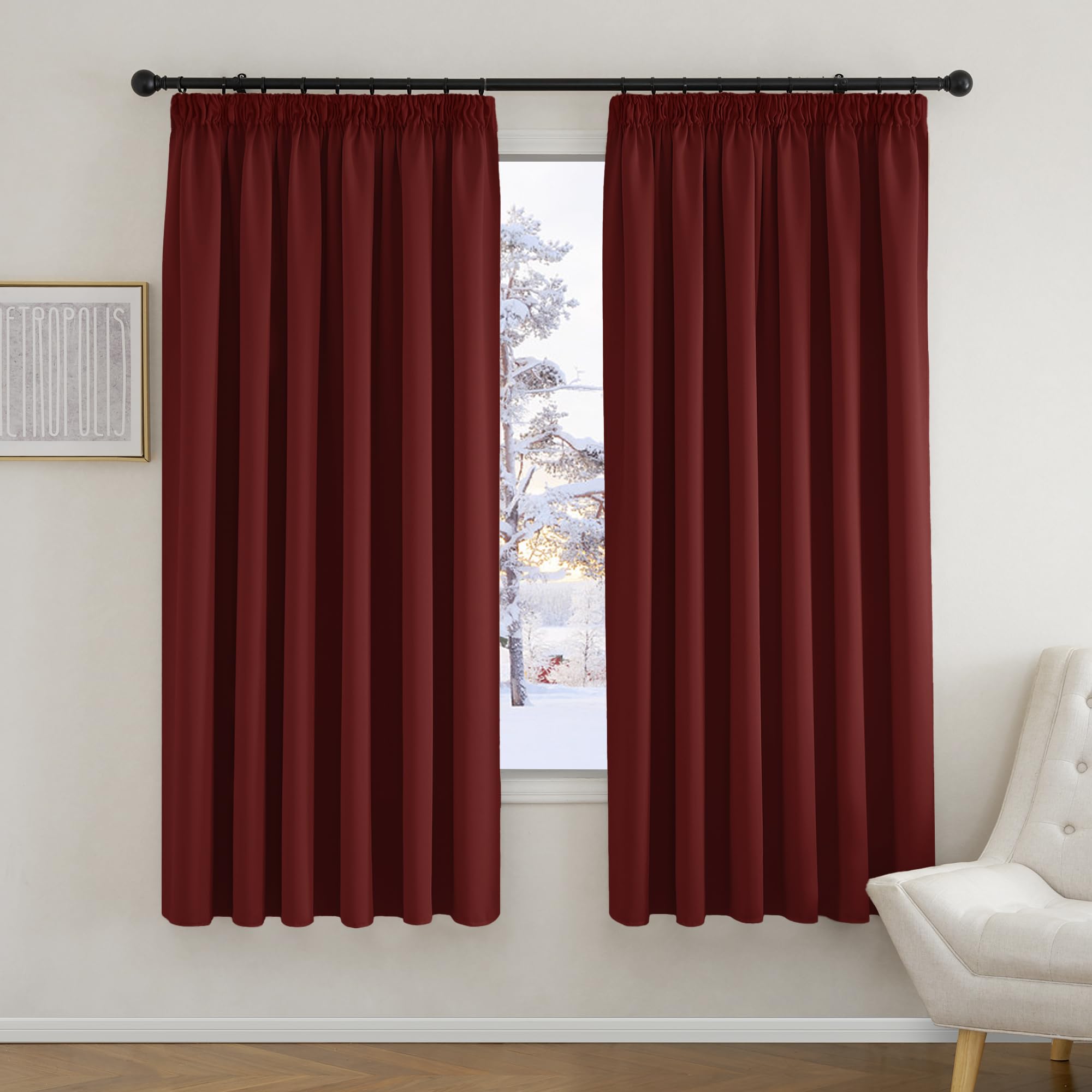 PONY DANCE Room Darkening Thermal Curtains for Living Room Pencil Pleat Blackout Curtains for Track Rail 90x72 Inch Extra Wide Curtains for Home Decoration 2 Panels