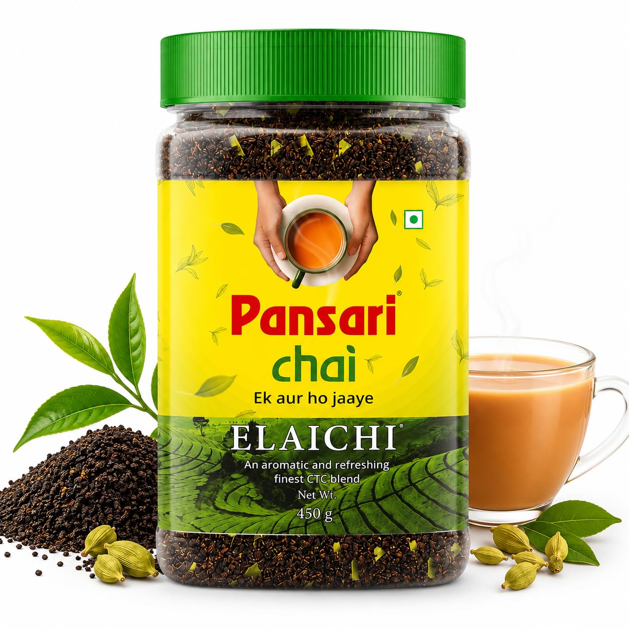 Pansari Elaichi CTC Tea / Chai | 100% Natural Assam Chaipatti Blended with Real Cardamom | Strong & Aromatic Indian Elaichi Chai | Premium Black Tea Powder for Refreshing Brew | No Added Essence | 450g Jar-image-16
