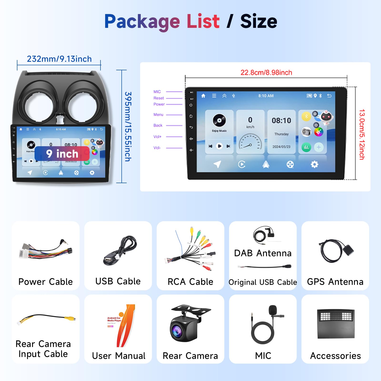 VECHTEL Autoradio 2+64G Android 15 per Nissan Qashqai J10 2006-2016, 9" IPS HD 2.5D Schermo Tactile Stereo Auto co DAB+ Carplay Android Auto senza Fili GPS WiFi Bluetooth HiFi Radio FM RDS Retrocamera