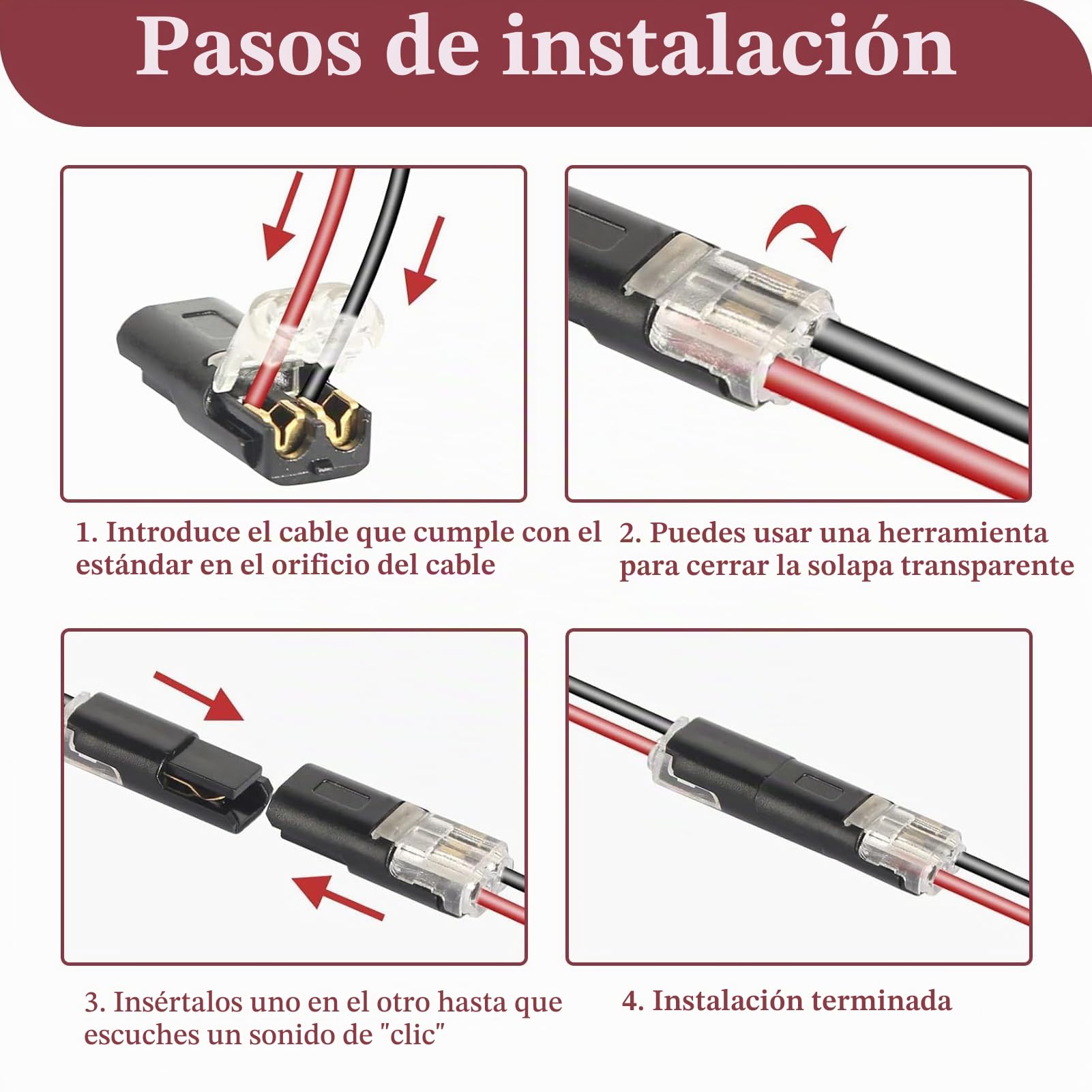 30 Piezas Terminal conector en H, Conectores Eléctricos Rapidos, 2 Pines Conector de Cable, 18-22 AWG Conector Conexión Rápida Cable, Duradero y Reutilizable, para Hogar y Automoción