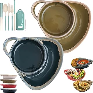 Soup and Sandwich Bowl, 2026 Upgrade Soup and Sandwich Plate Combo, Stoneware Soup Bowls with Bread Holder for Breakfast Cookies Bread Salad Fruits (2Pcs-D)