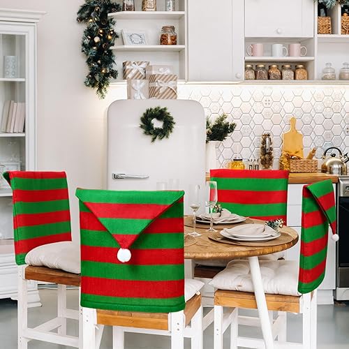 Miniatura 9 de Newwiee Juego de 8 fundas navideñas para sillas de Navidad, fundas para sillas de comedor de Navidad, copos de nieve, alce, fundas rojas para sillas